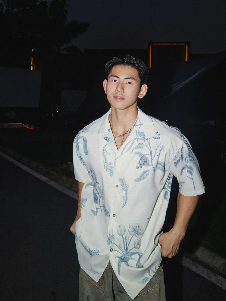 White Botanical Print Shirt