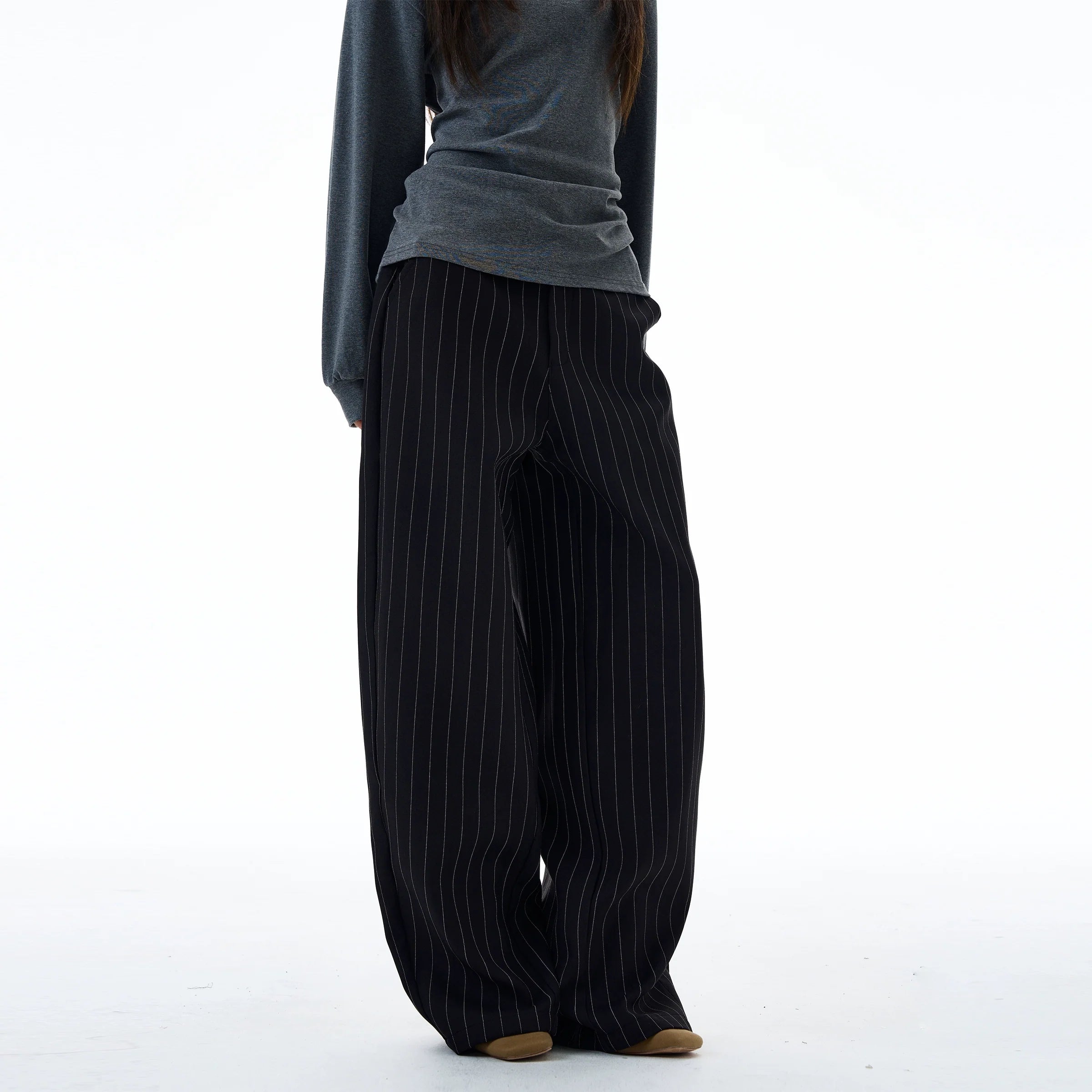 Chocolate Pinstripe Wide-Leg Trousers