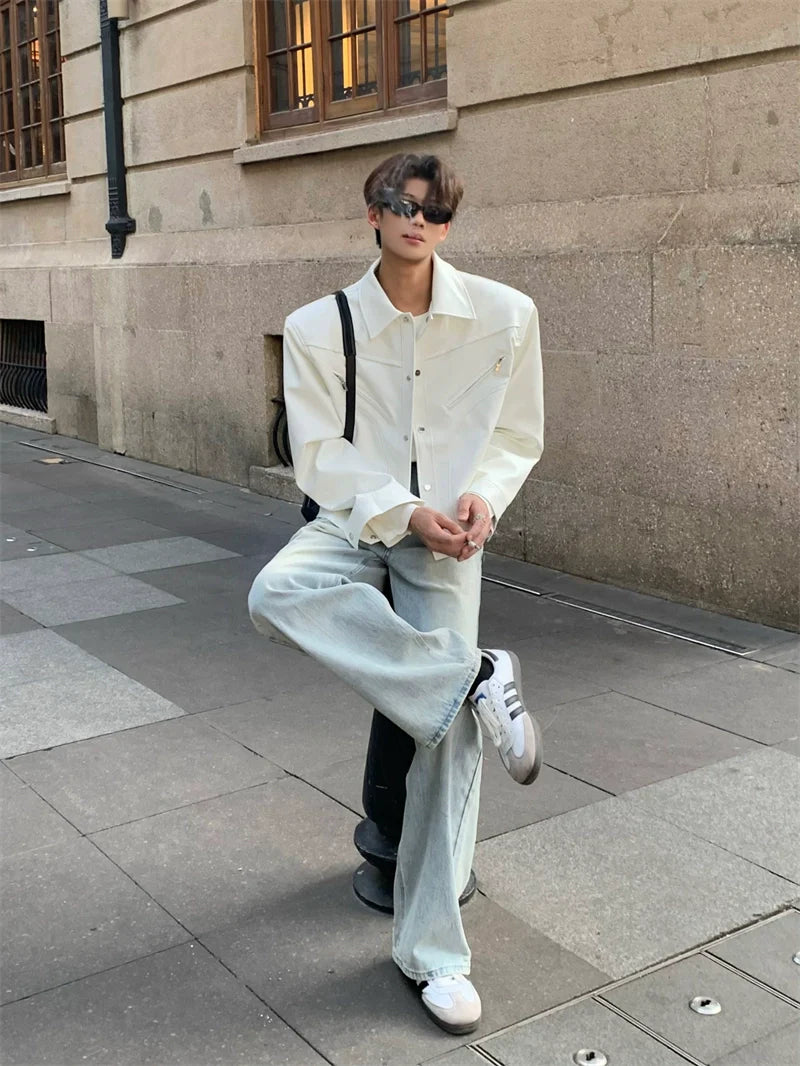 와이드 숄더 데님 재킷