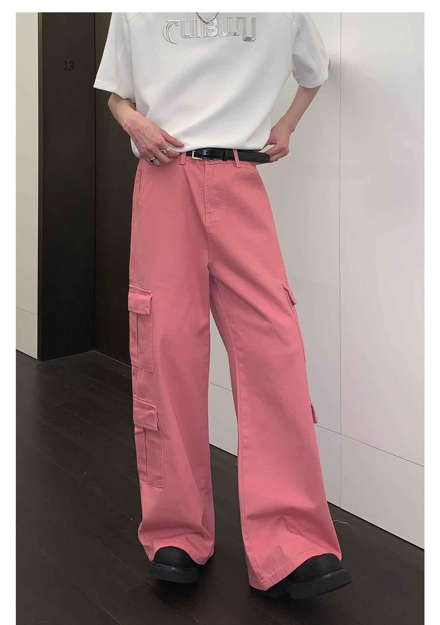 Pink Wide-Leg Cargo Pants
