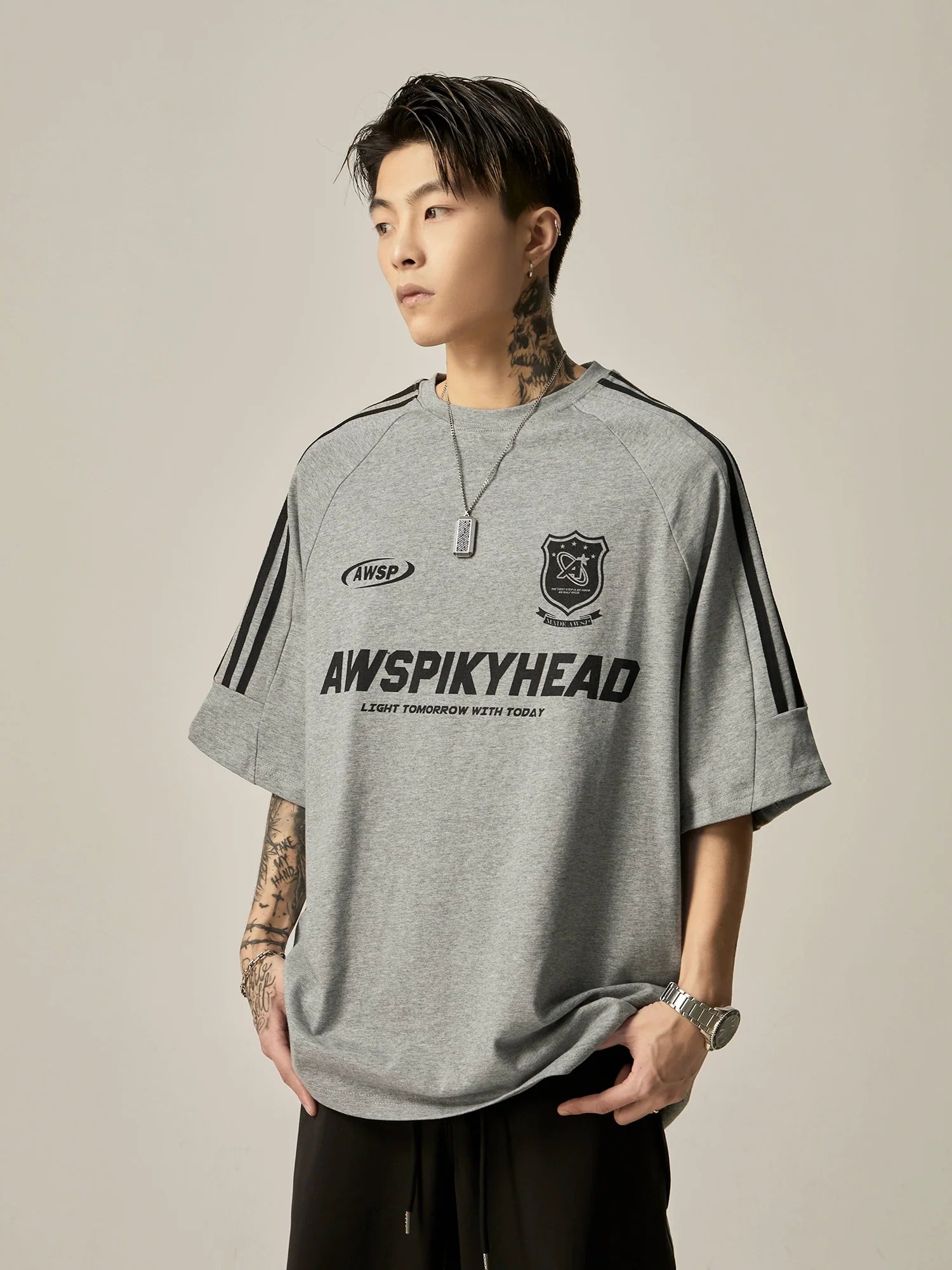 Oversized Grey Athletic Logo T-Shirt