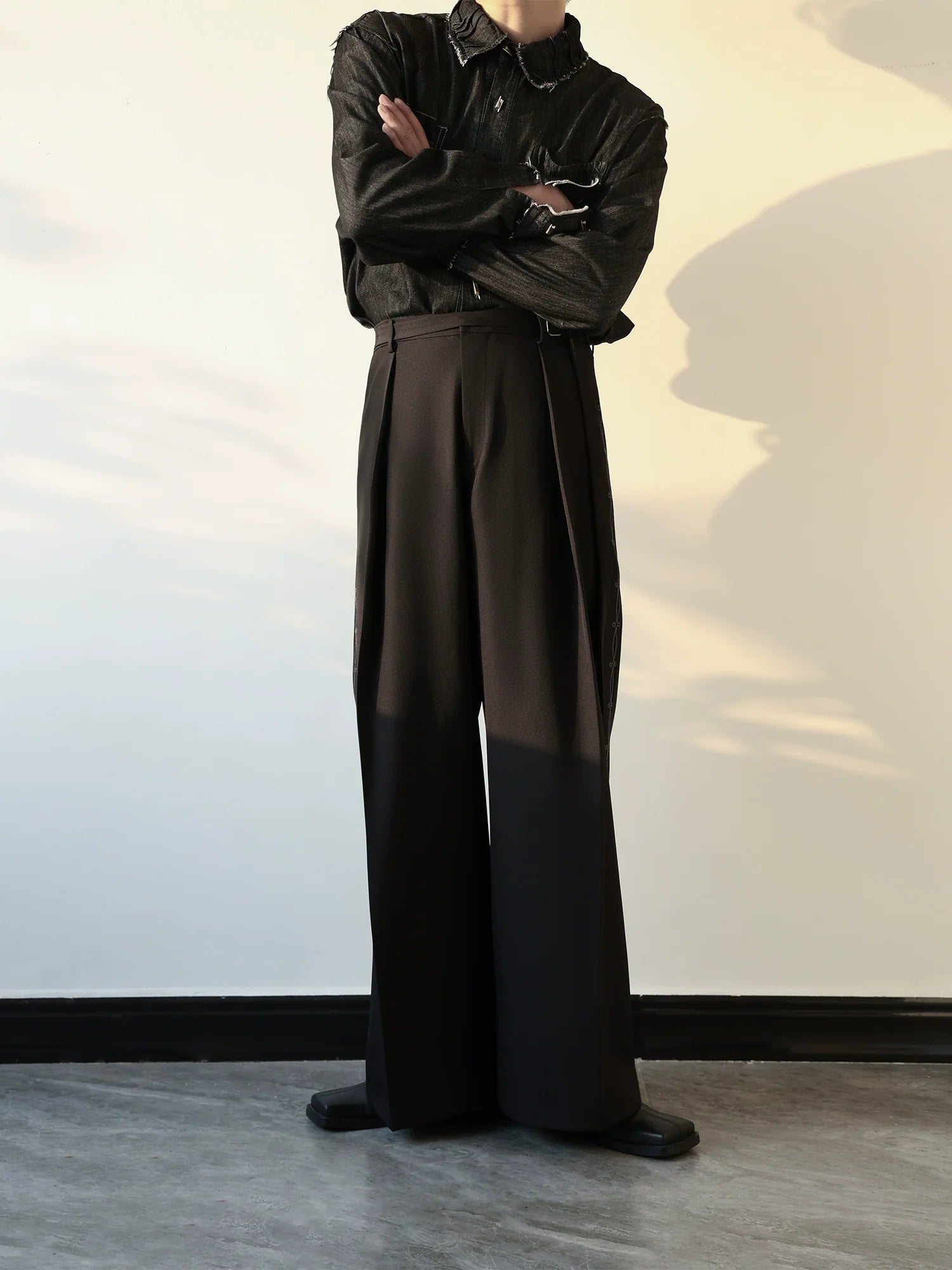 Embroidered Side Seam Wide Pants