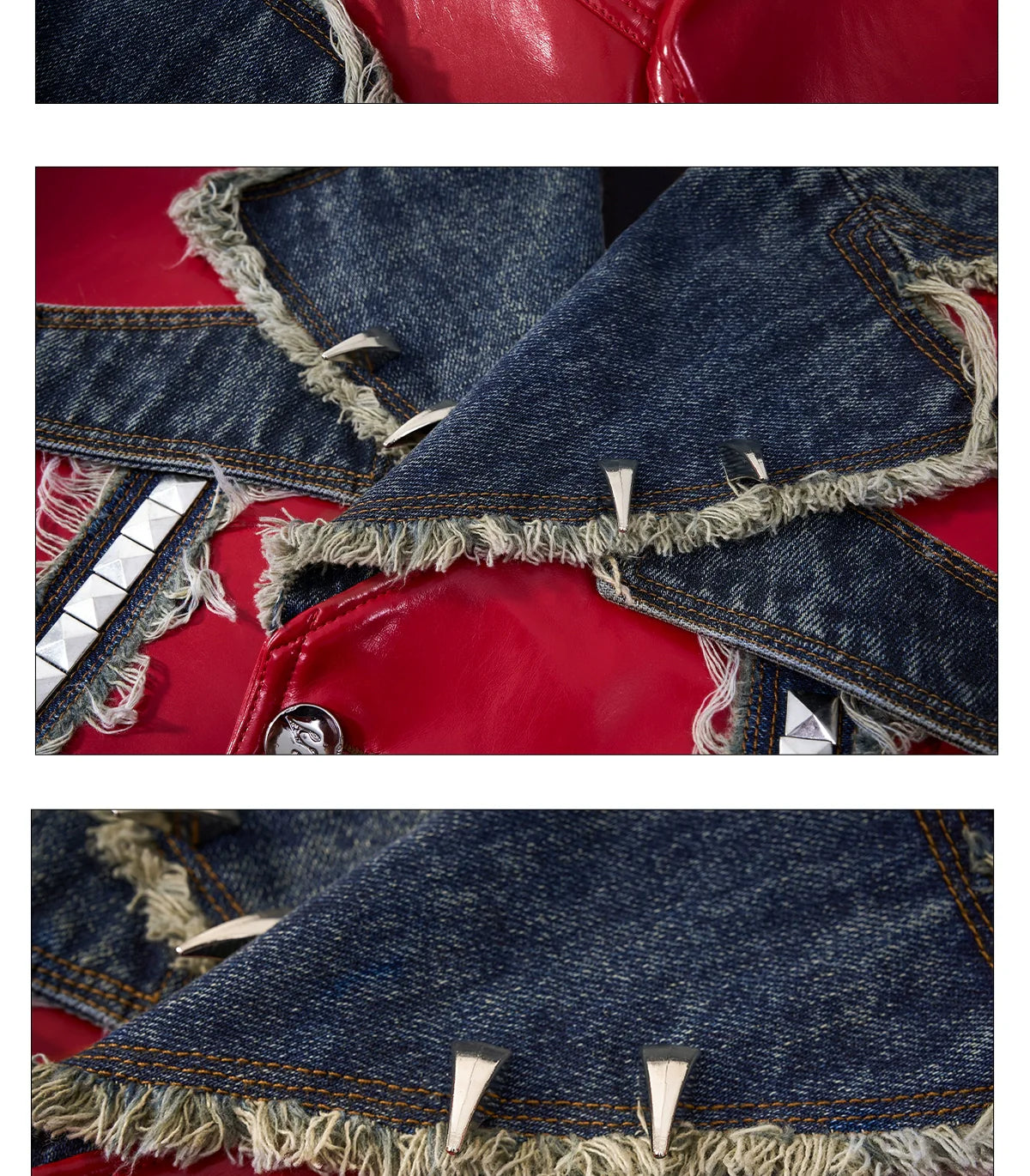 Red Patent Vinyl and Denim Patchwork Jacket and Pants Setup