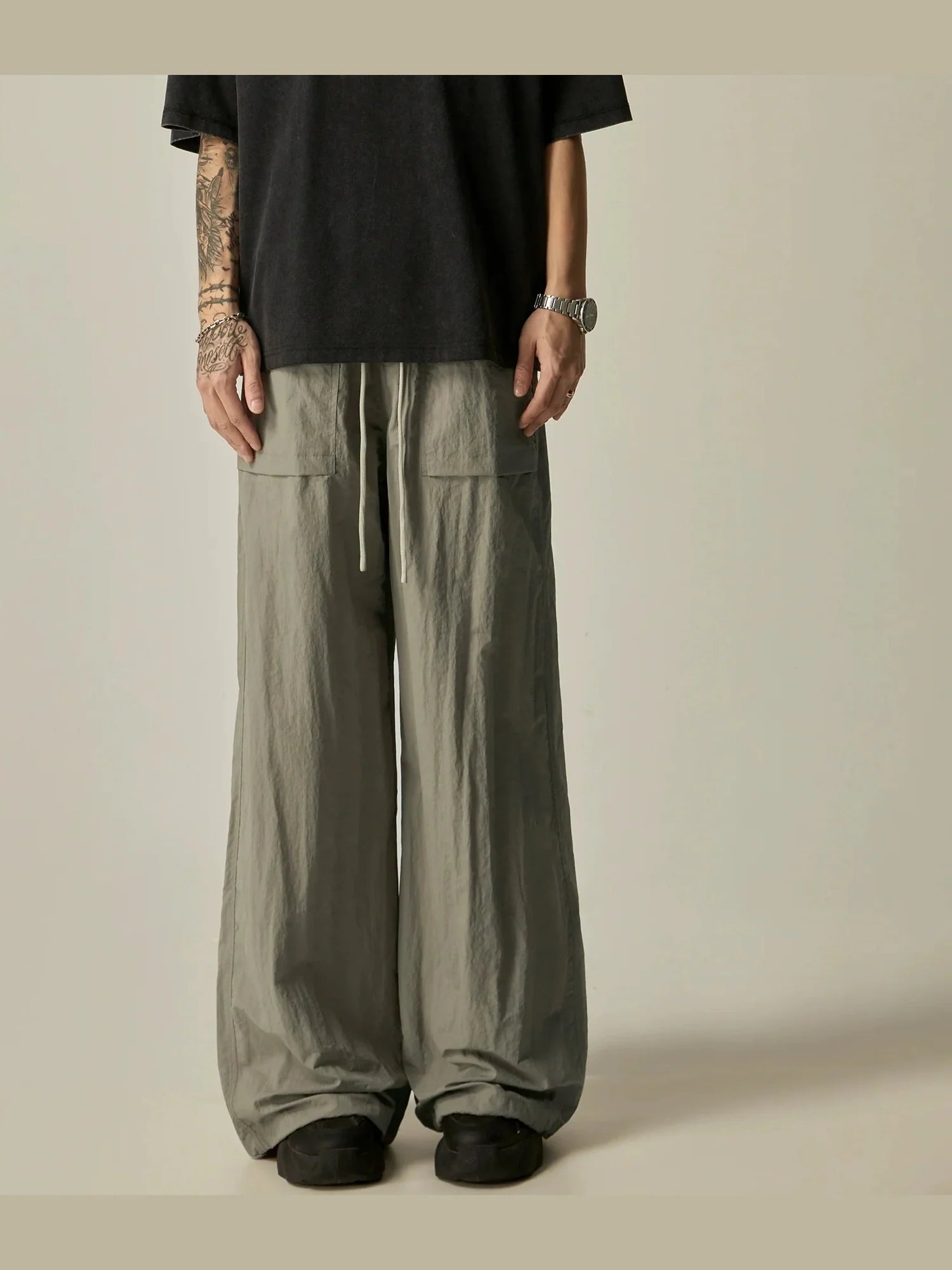 Wide-Leg Linen Drawstring Lounge Pants