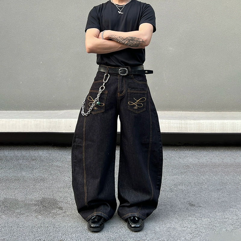 Urban Script Baggy Jeans with Contrast Stitching
