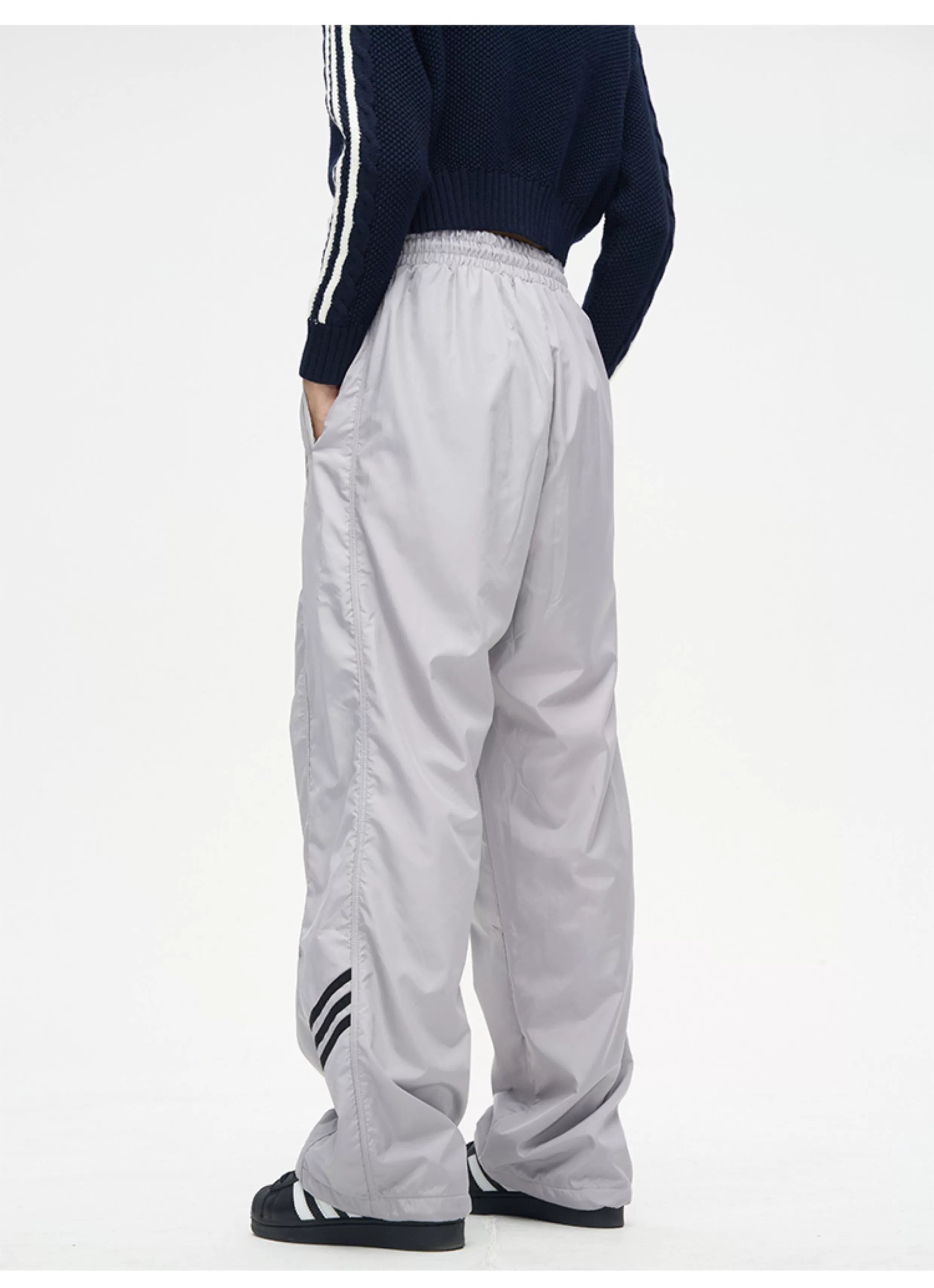 Wide-Leg Track Pants with Side Stripes
