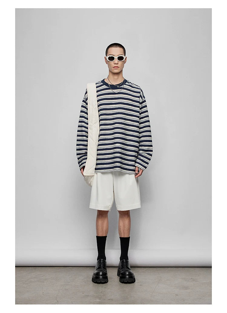 Round Neck Oversized Striped Long Sleeve Top