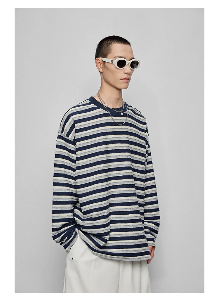 Round Neck Oversized Striped Long Sleeve Top