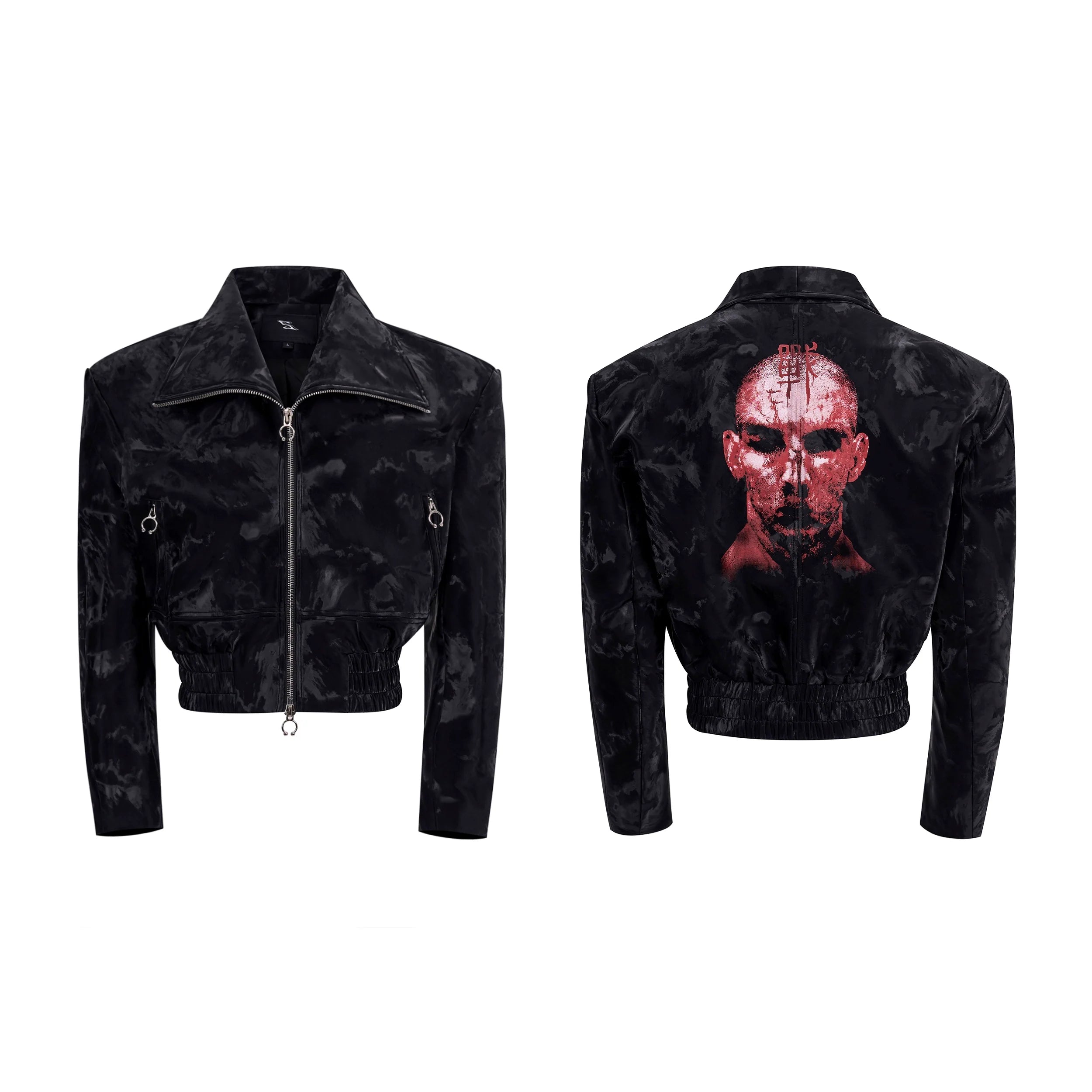 Black Cropped Jacket with Graphic Back Print