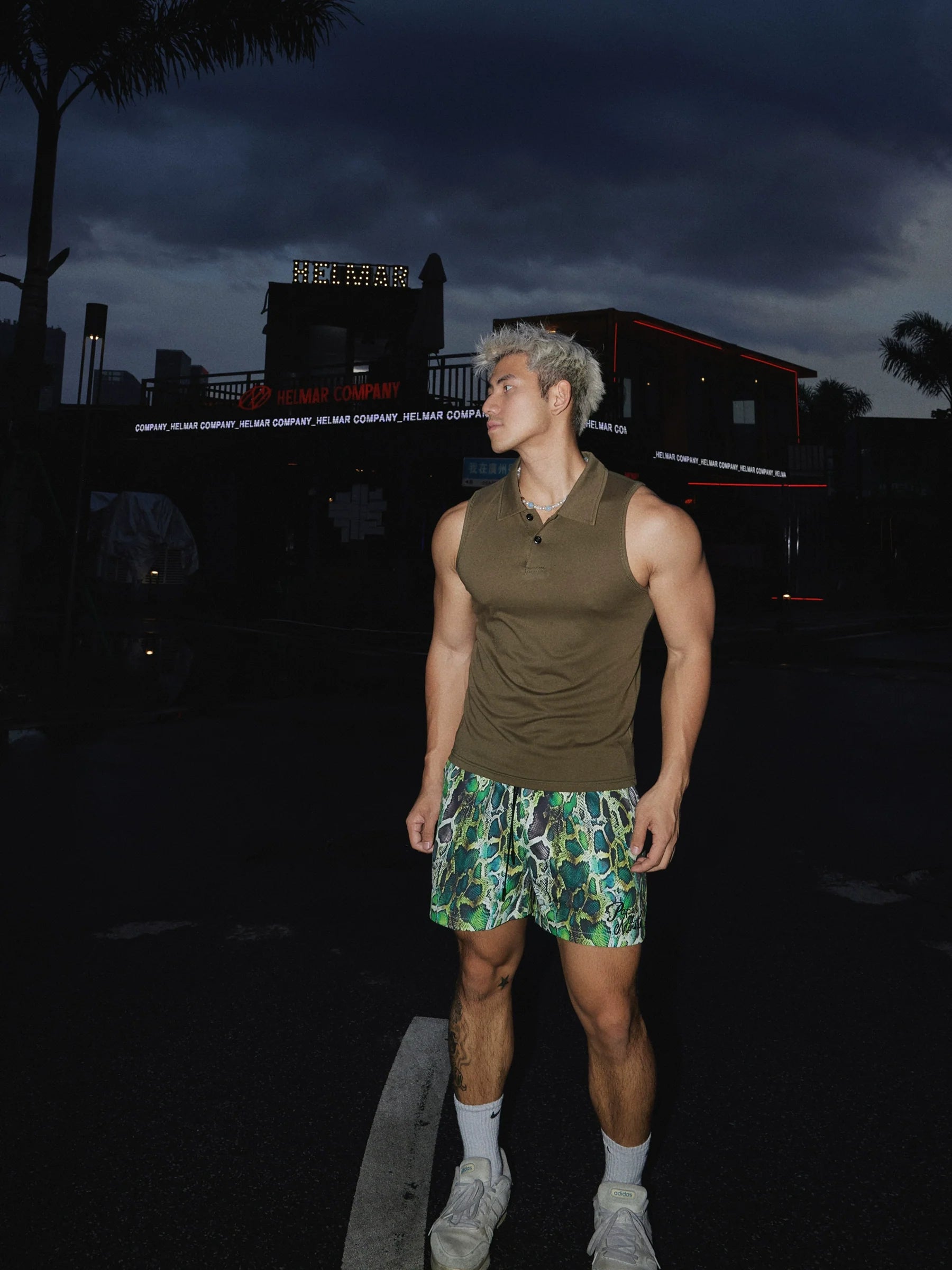 Green Snake Print Swim Shorts