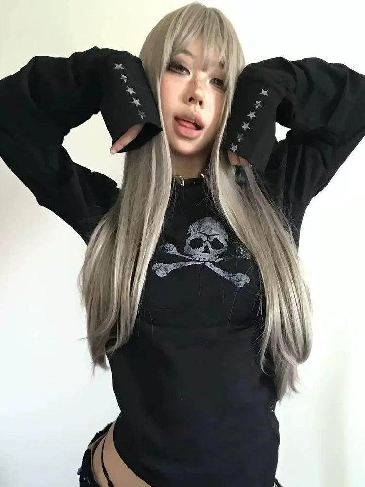 Midnight Raid Ruched Skull Longsleeve Tee