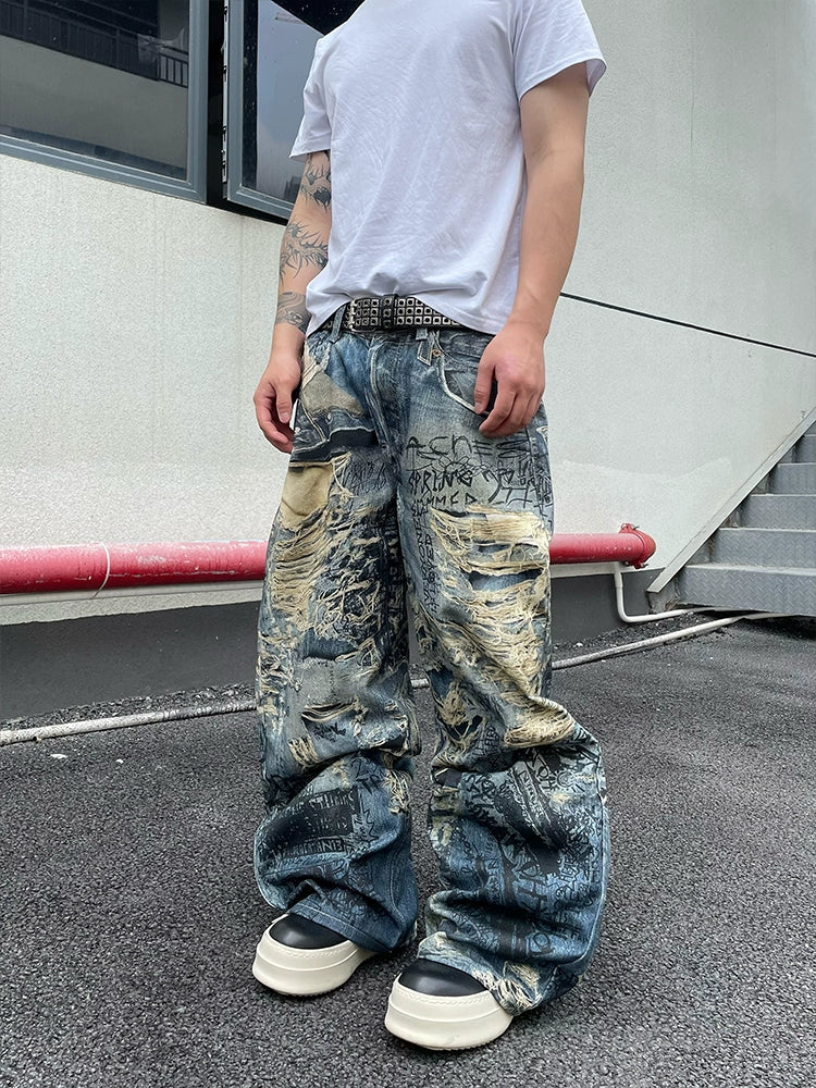 Graffiti Destroyed Street Jeans