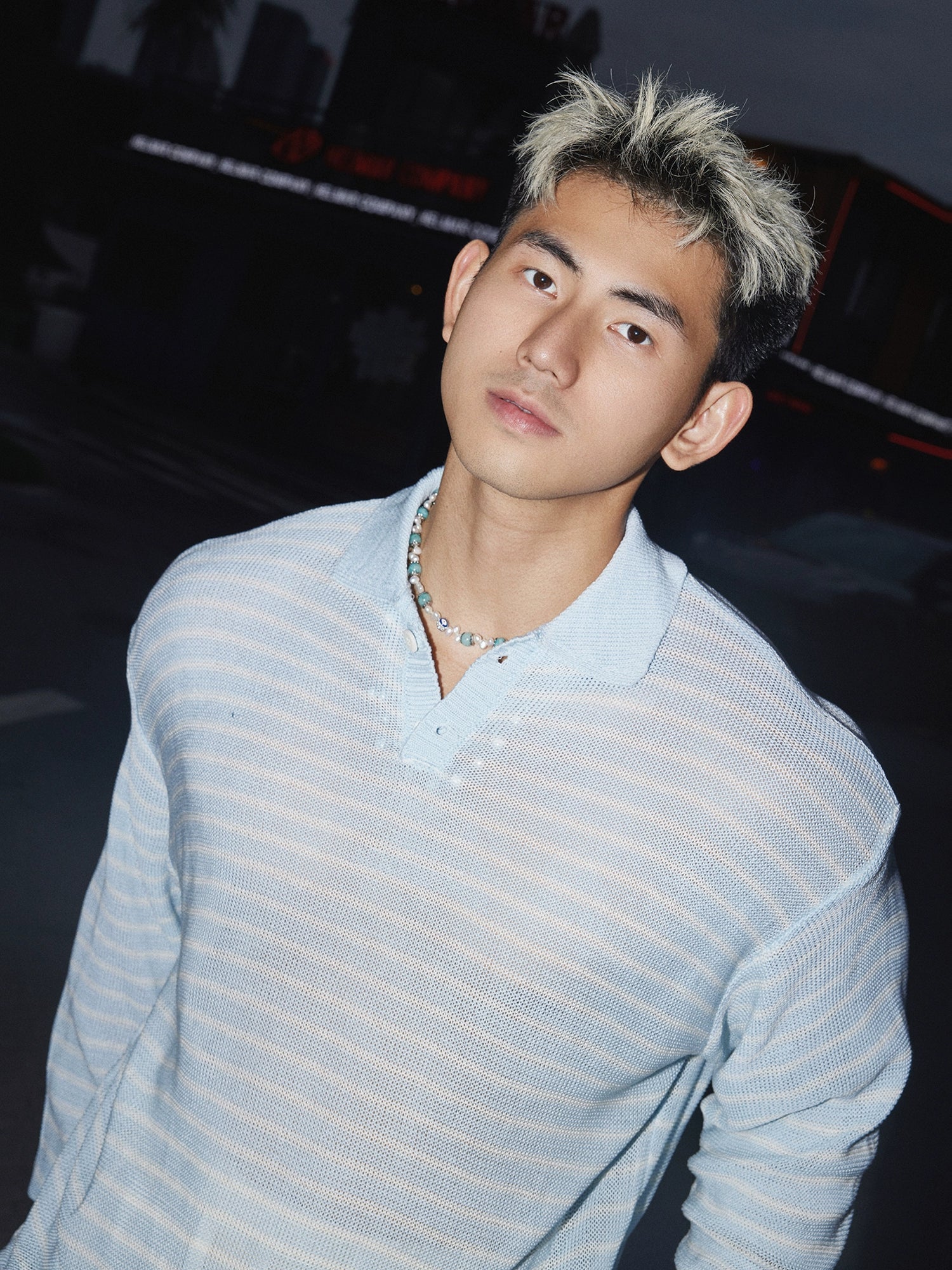 Textured Striped Polo Sweater