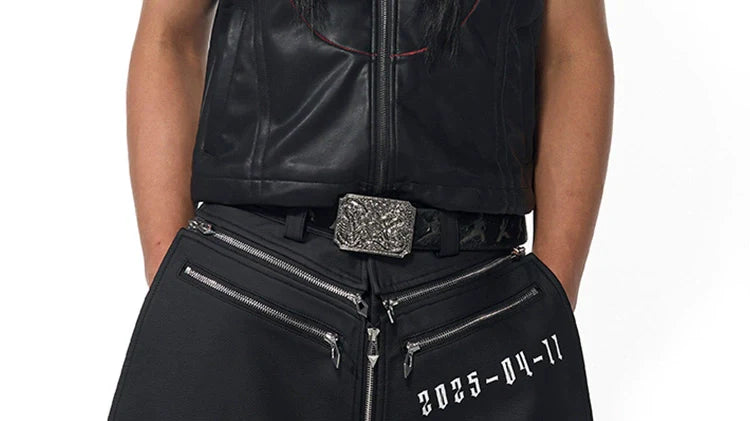 Black Sleeveless Hooded Leather Vest