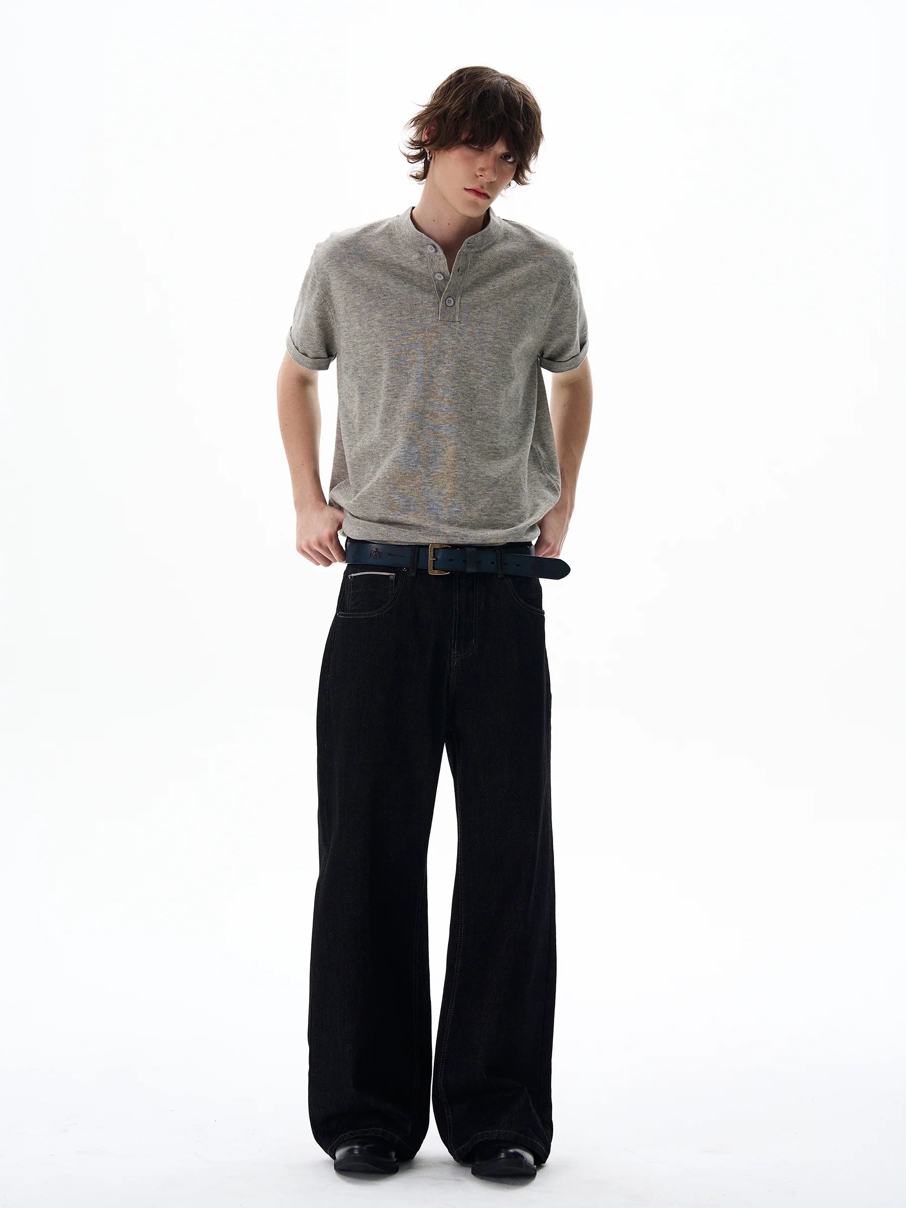 Short Sleeve Henley Shirt with Button Placket