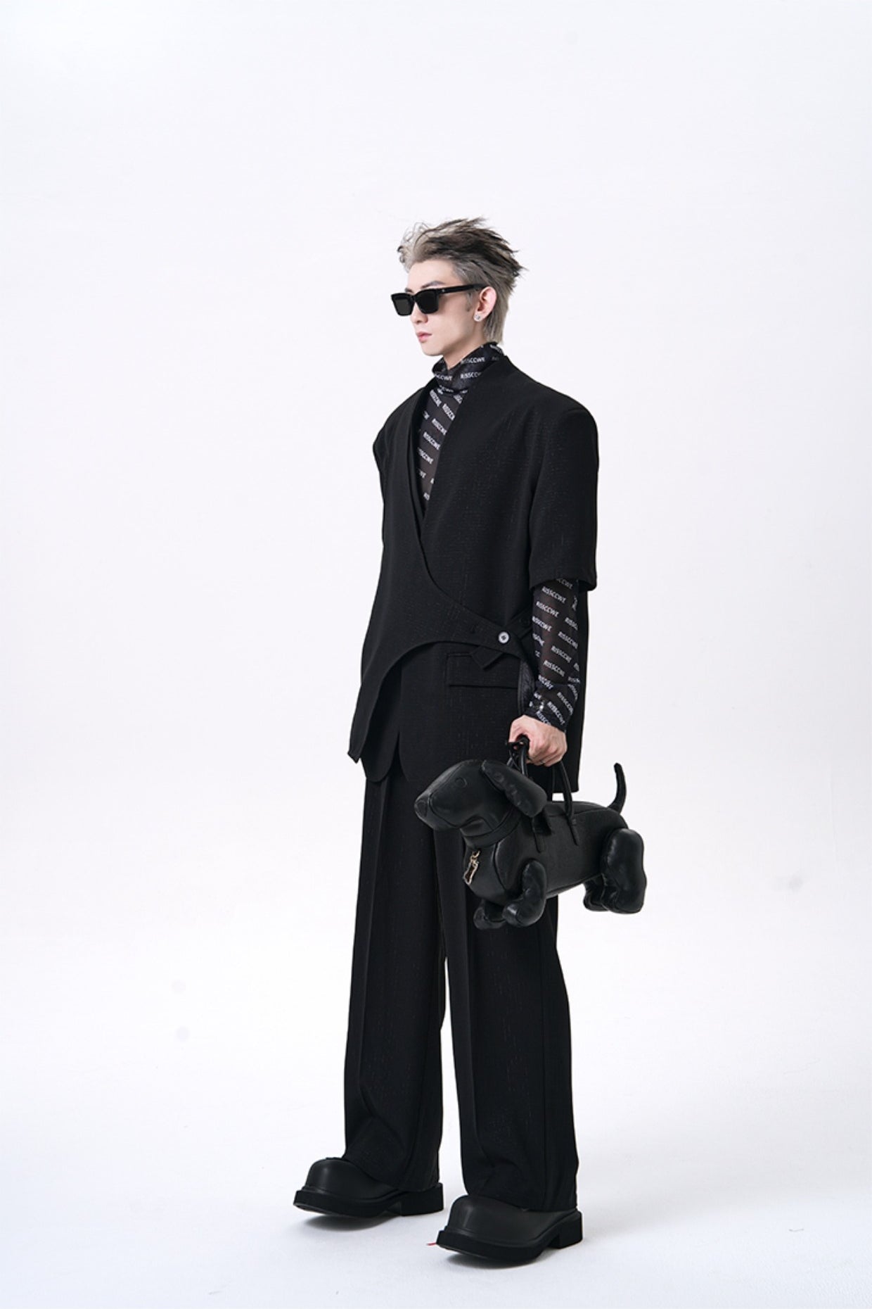 Asymmetric Short Sleeve Coat & Trouser Setup