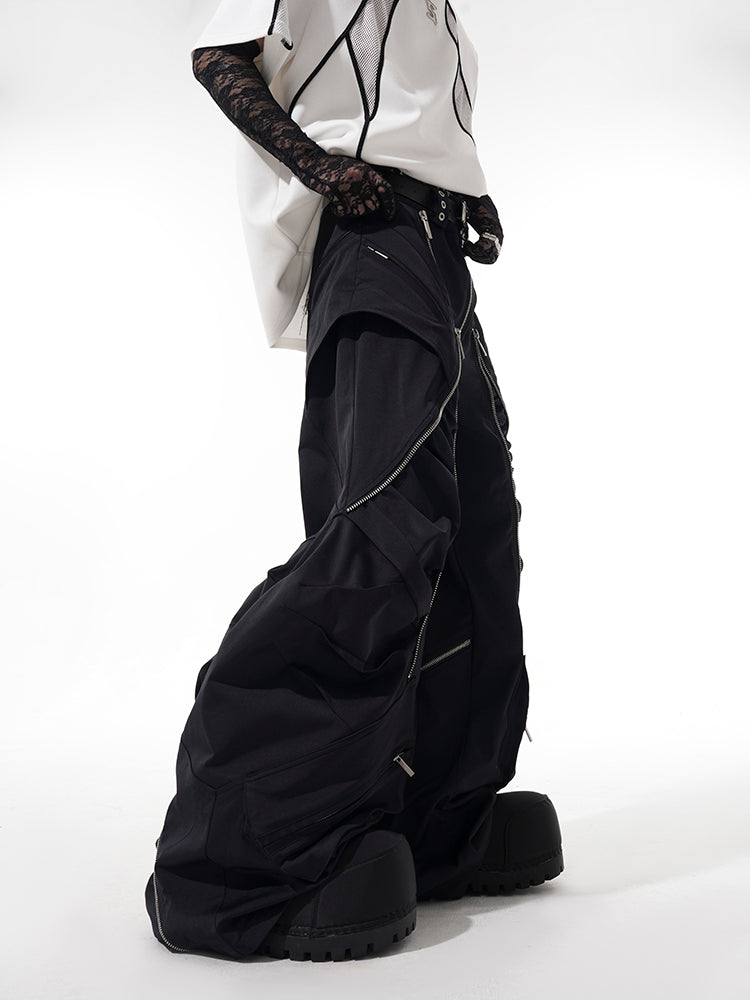 Black Zip-Detail Fighter Jacket and Zipper Pants Setup