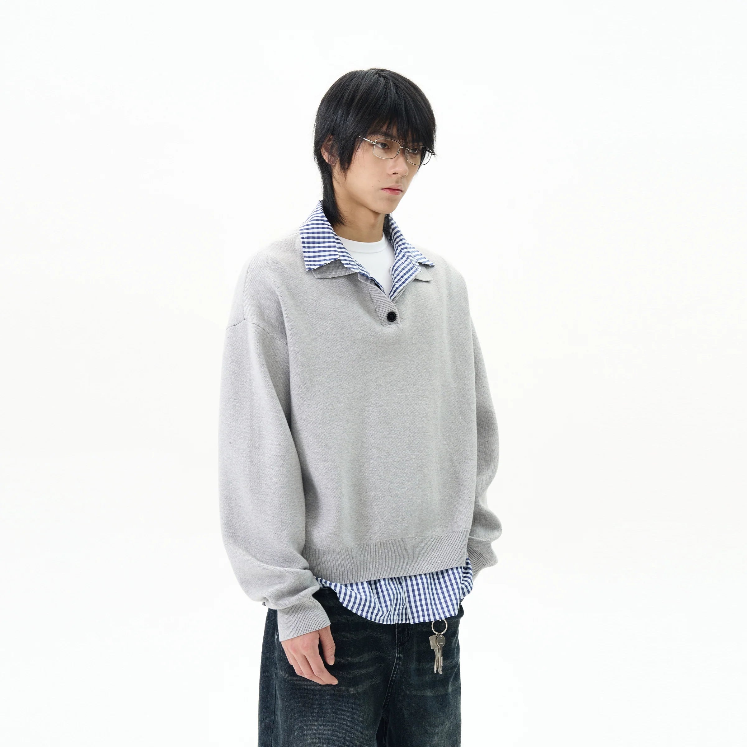 Knit Polo Sweater with Layered Shirt