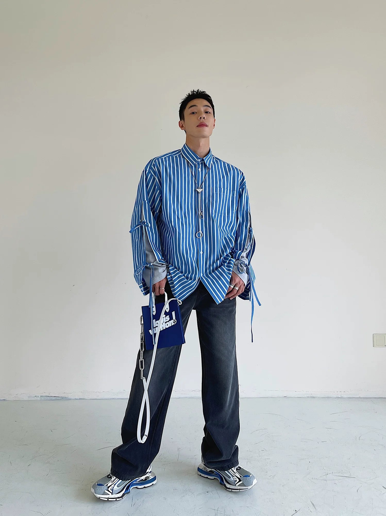 Blue Striped Oversized Button-Down Shirt