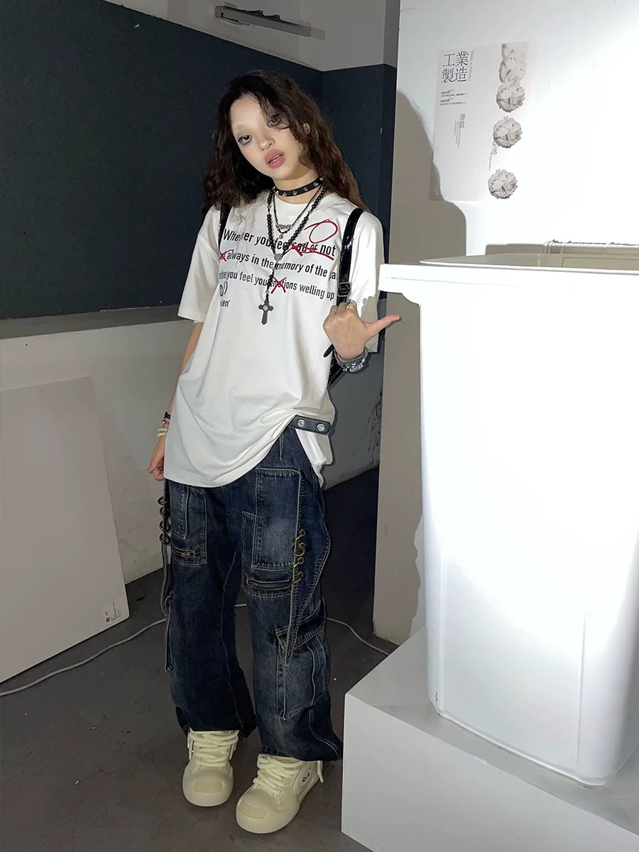 Lace-Up Pocket Cargo Jeans