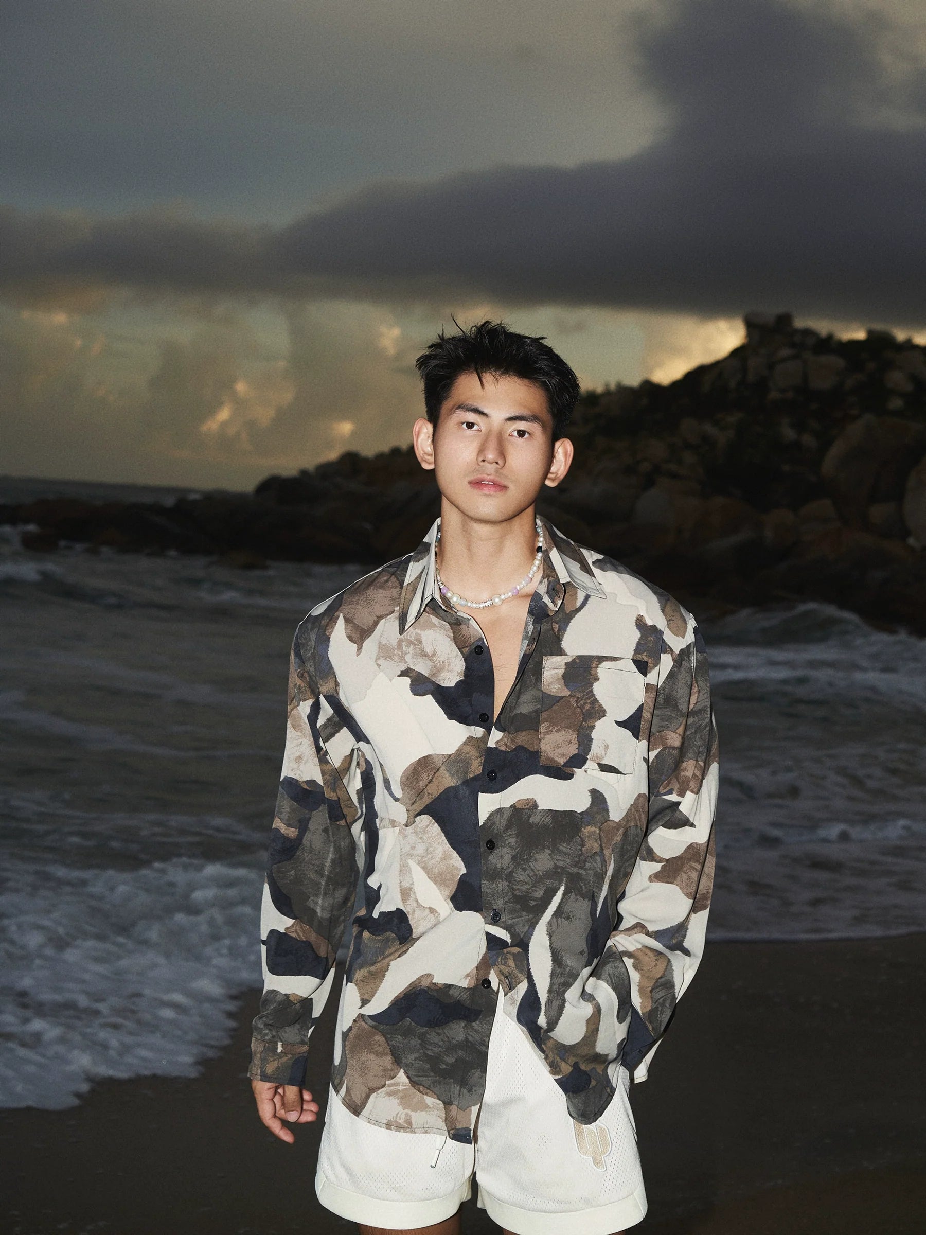 Earth Tone Camo Print Button-Up Shirt