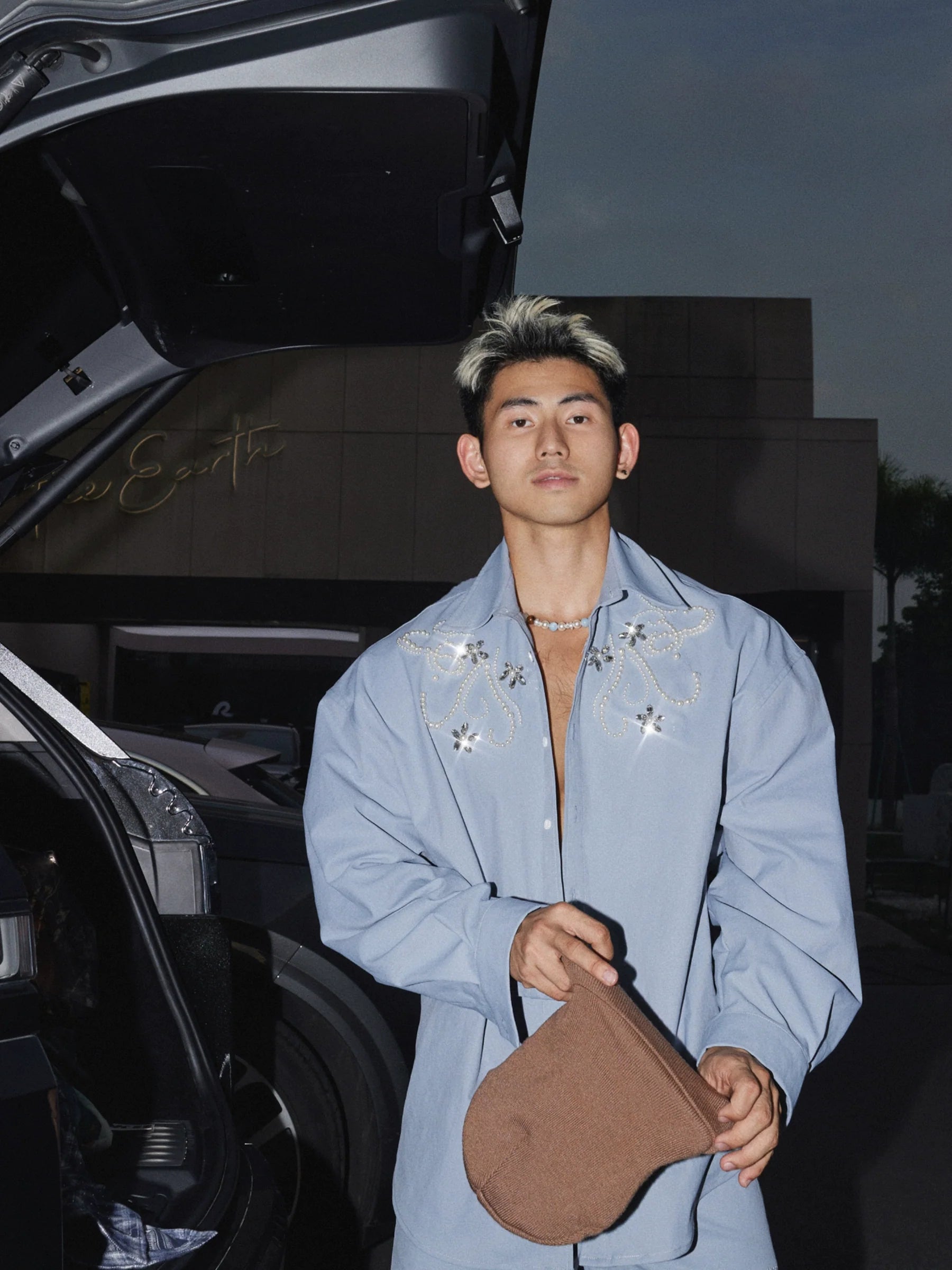 Embroidered Pastel Blue Shirt Set