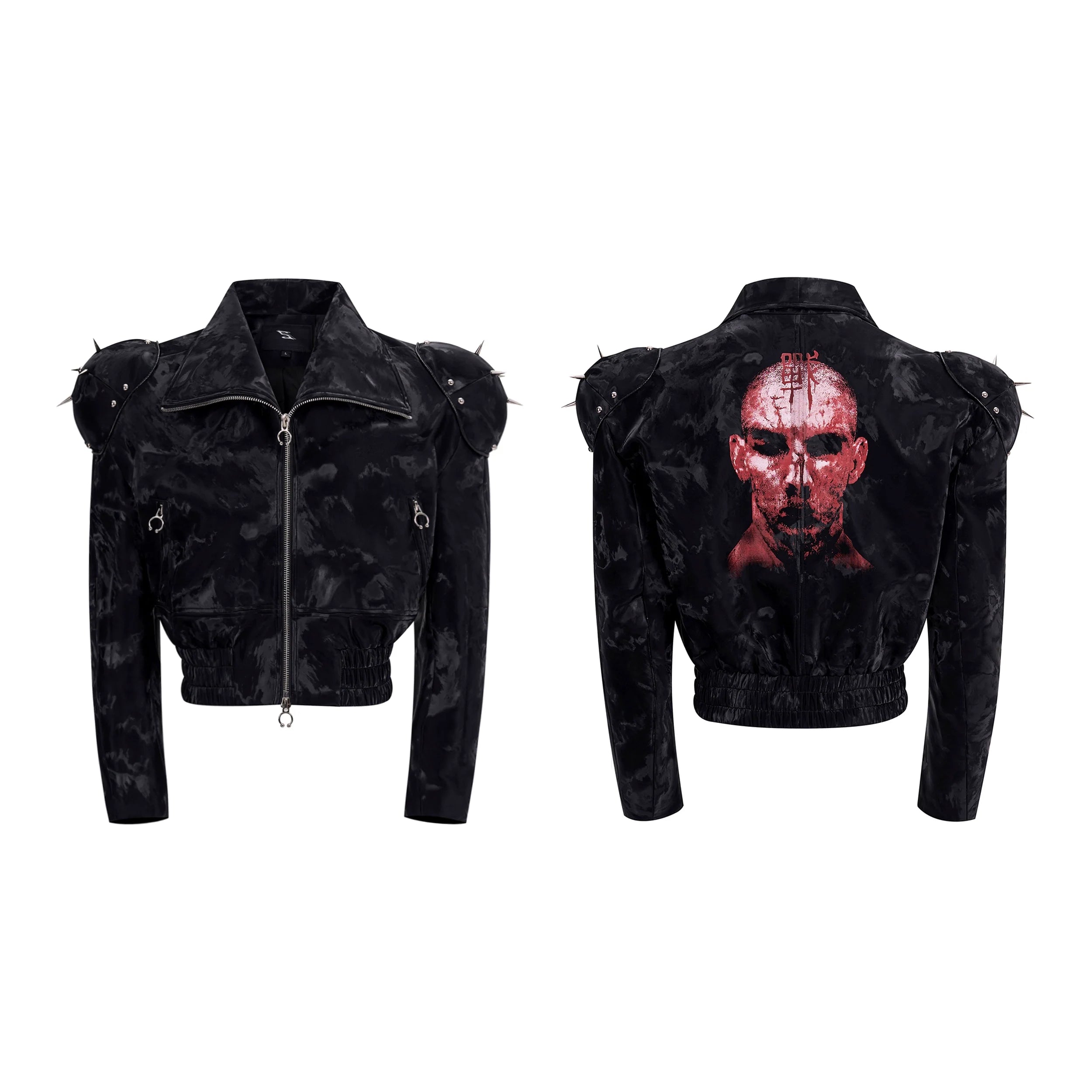 Black Cropped Jacket with Graphic Back Print