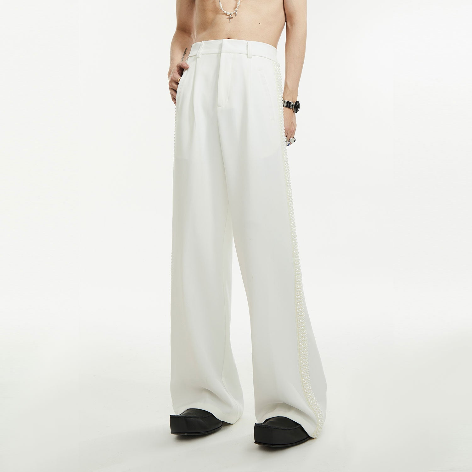 Crystal Stripe Wide-Leg Pants