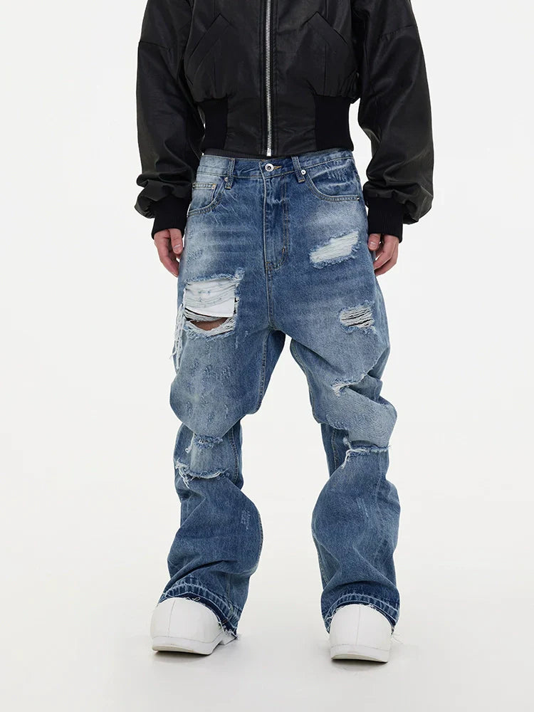 Ripped Light Wash Distressed Baggy Jeans