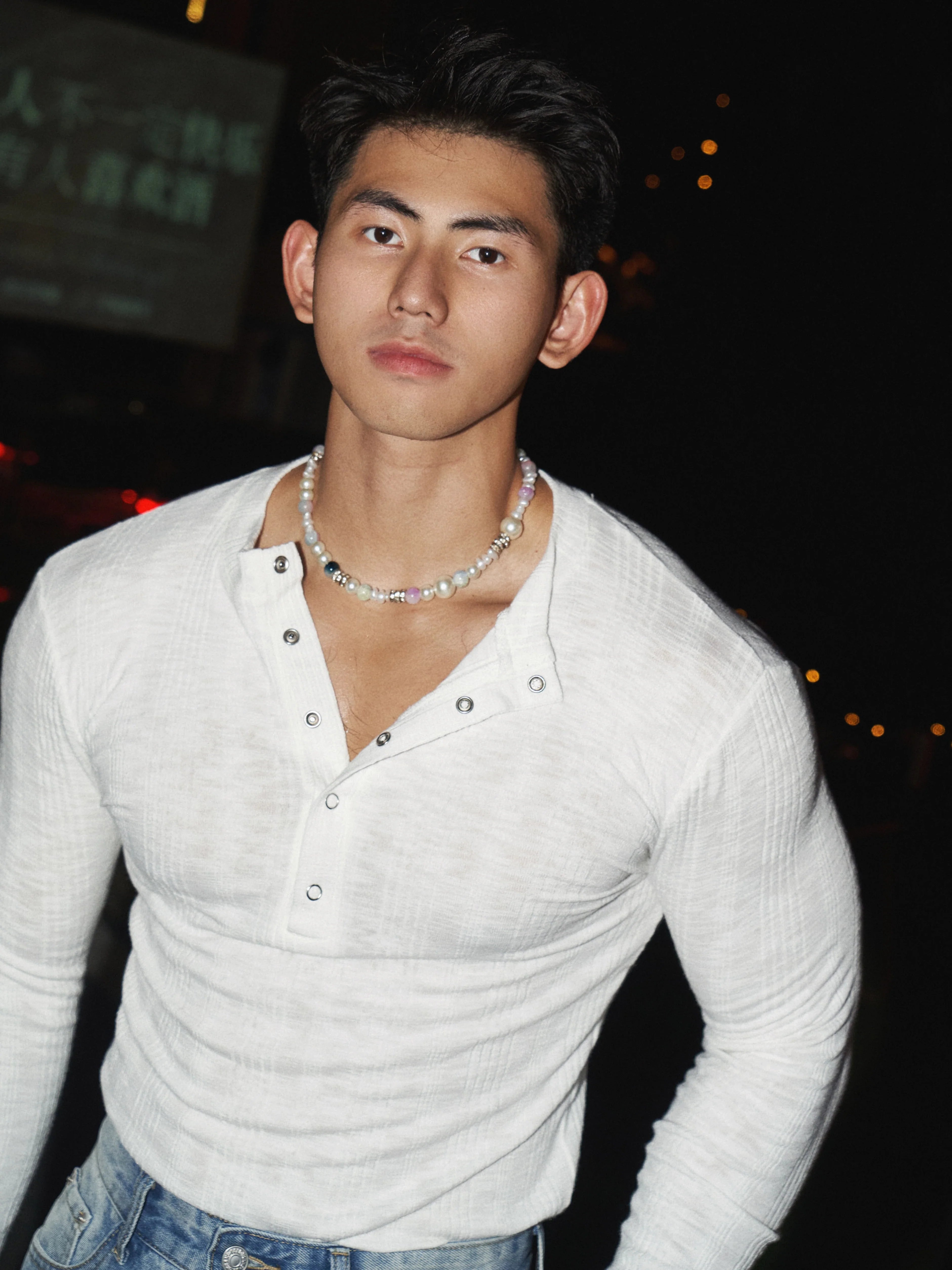 Simple Slim-Fit Solid Color Knit Shirt