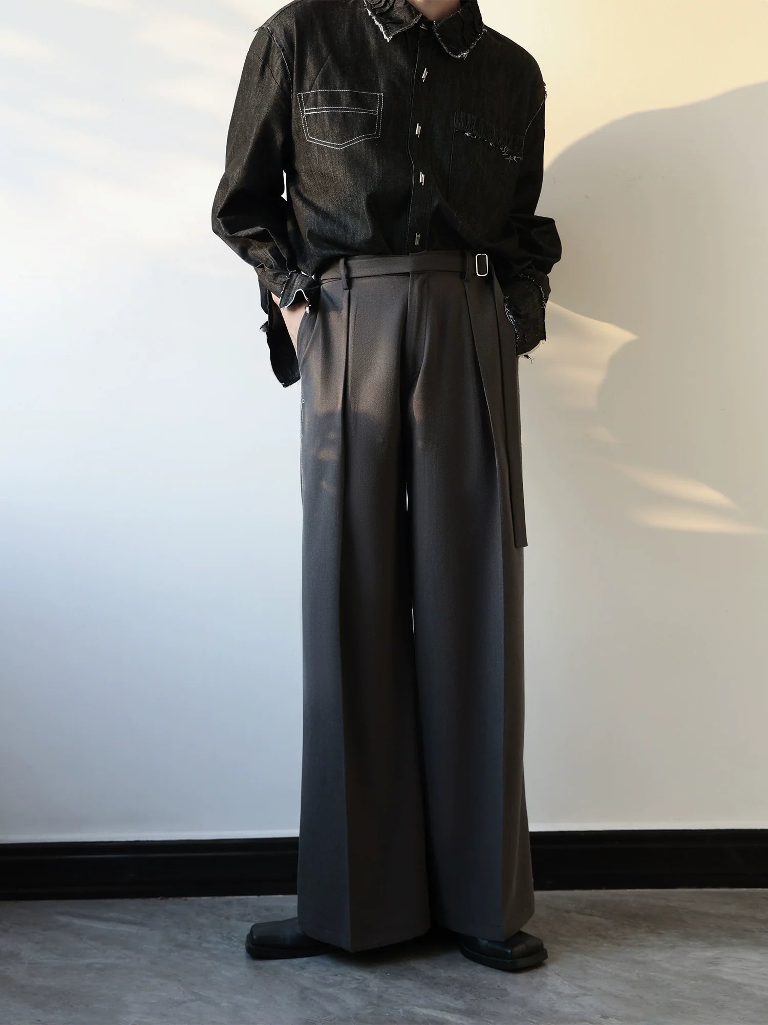 Embroidered Side Seam Wide Pants