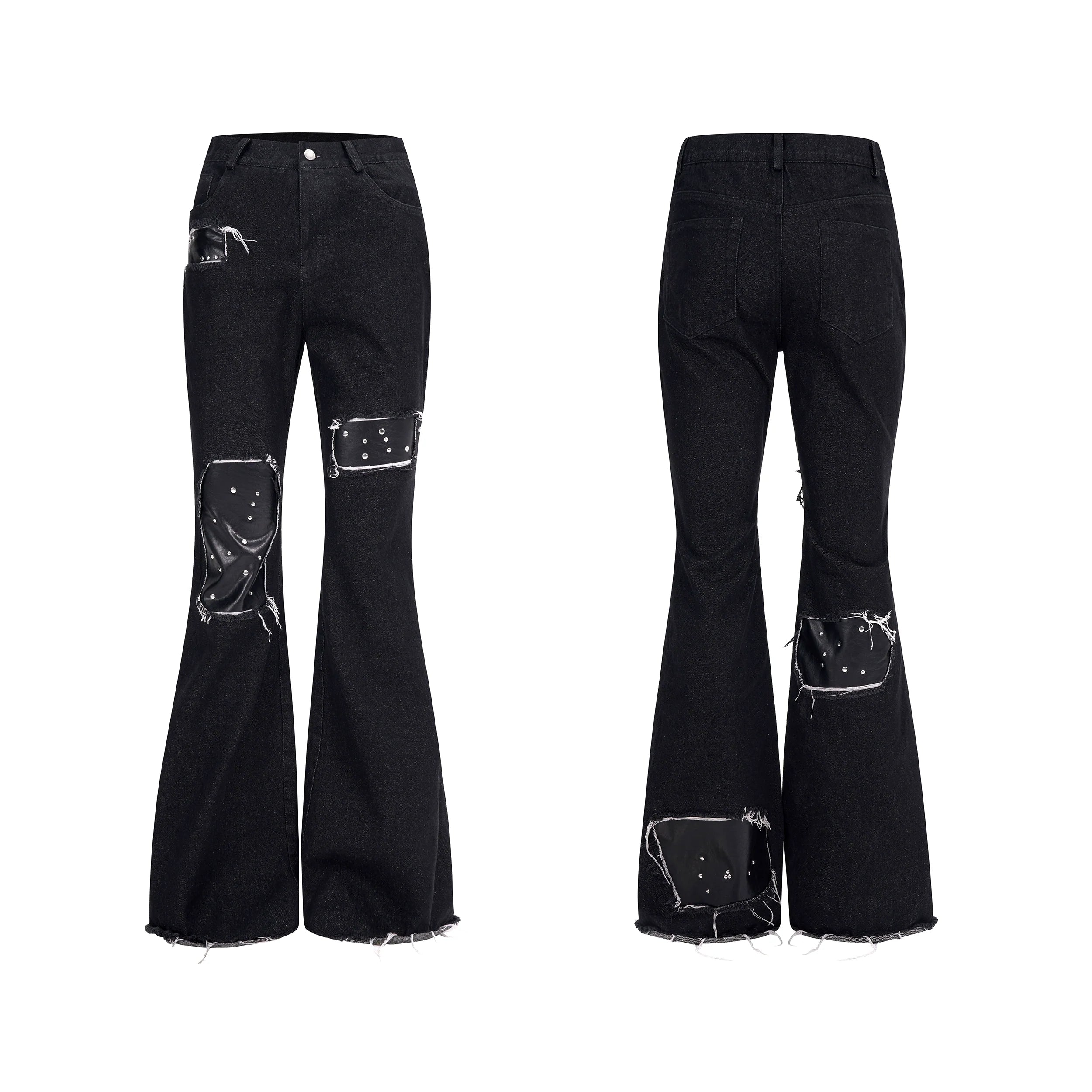 Black Flare Jeans with Patchwork