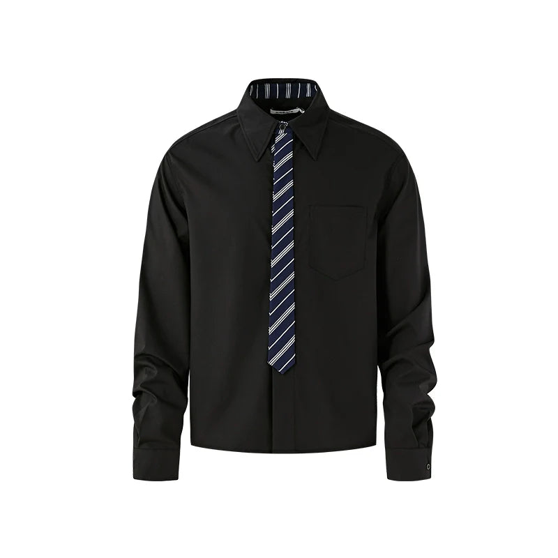 Contrast Collar Shirt and Tie Set