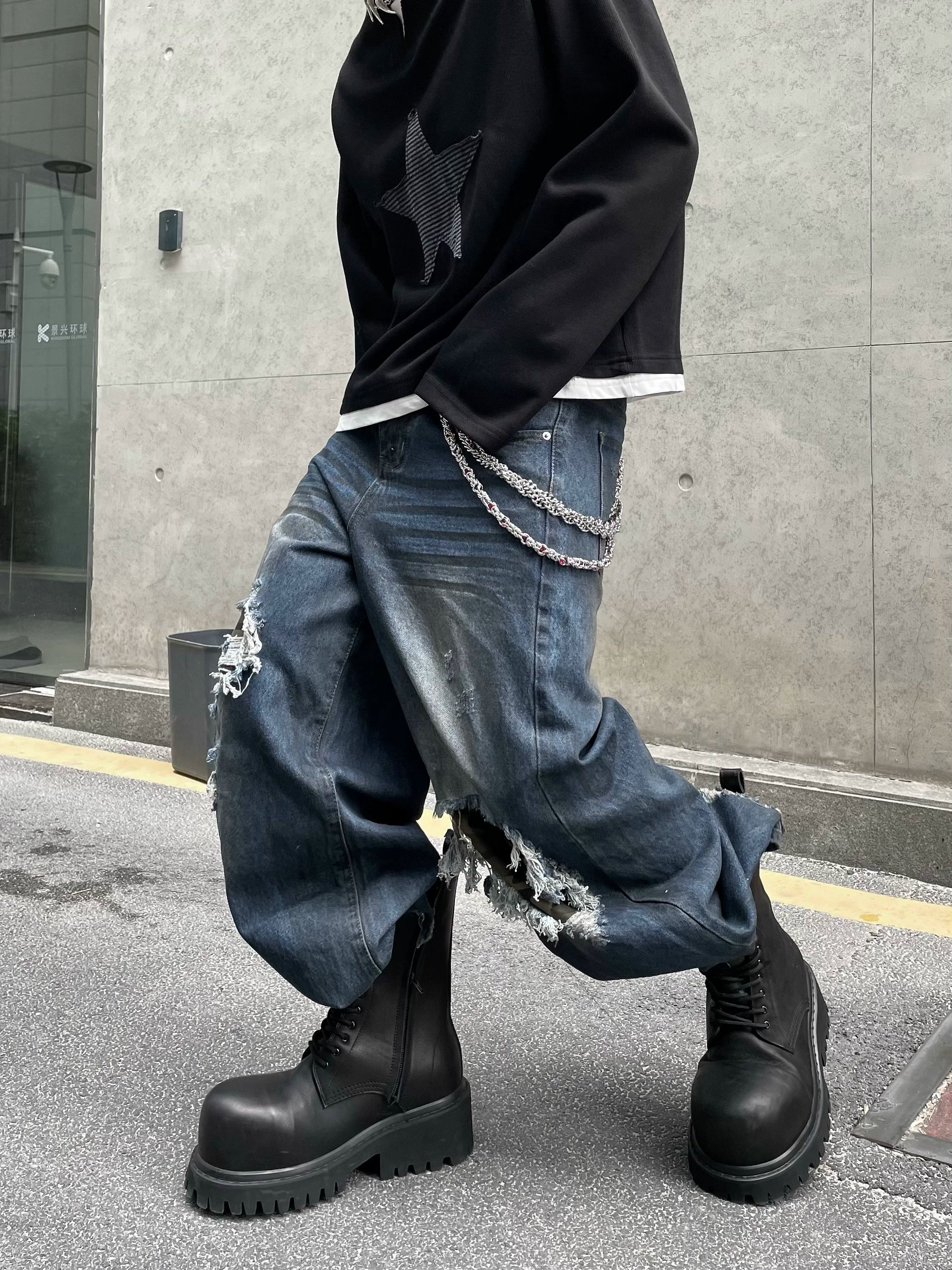 Camo Patch Destroyed Wide Leg Jeans