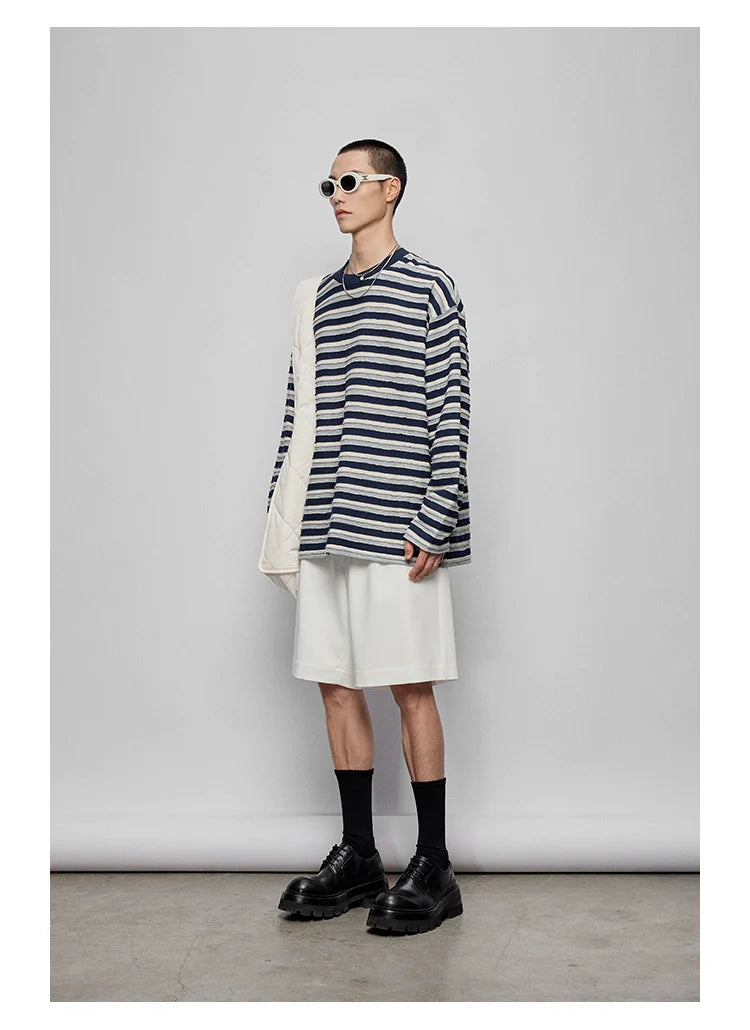 Round Neck Oversized Striped Long Sleeve Top