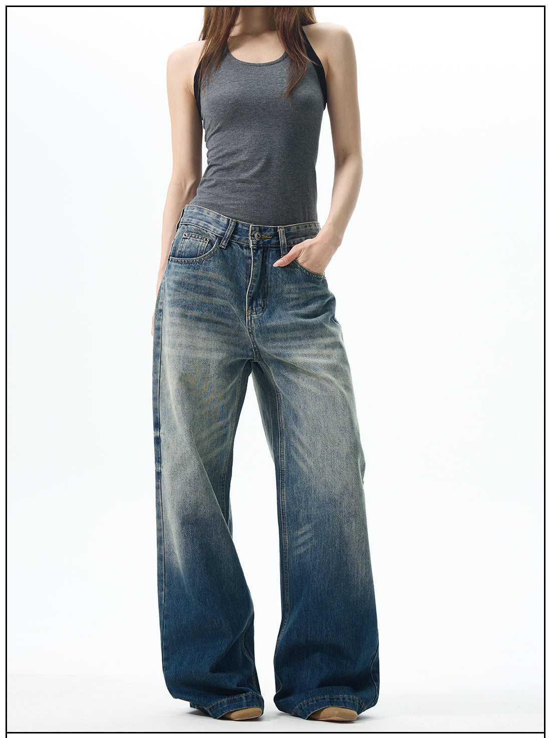 Distressed Gradient Wide-Leg Jeans