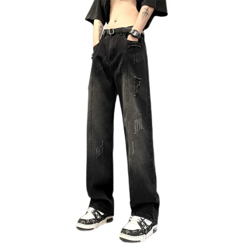 Distressed Wide-Leg Jeans