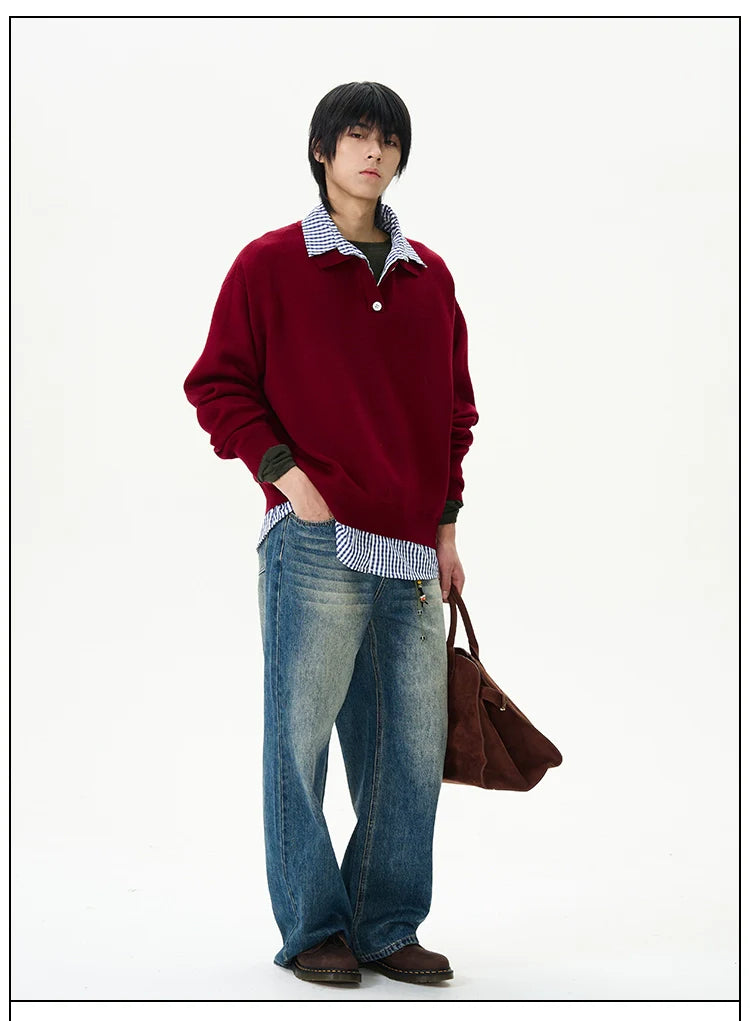 Knit Polo Sweater with Layered Shirt
