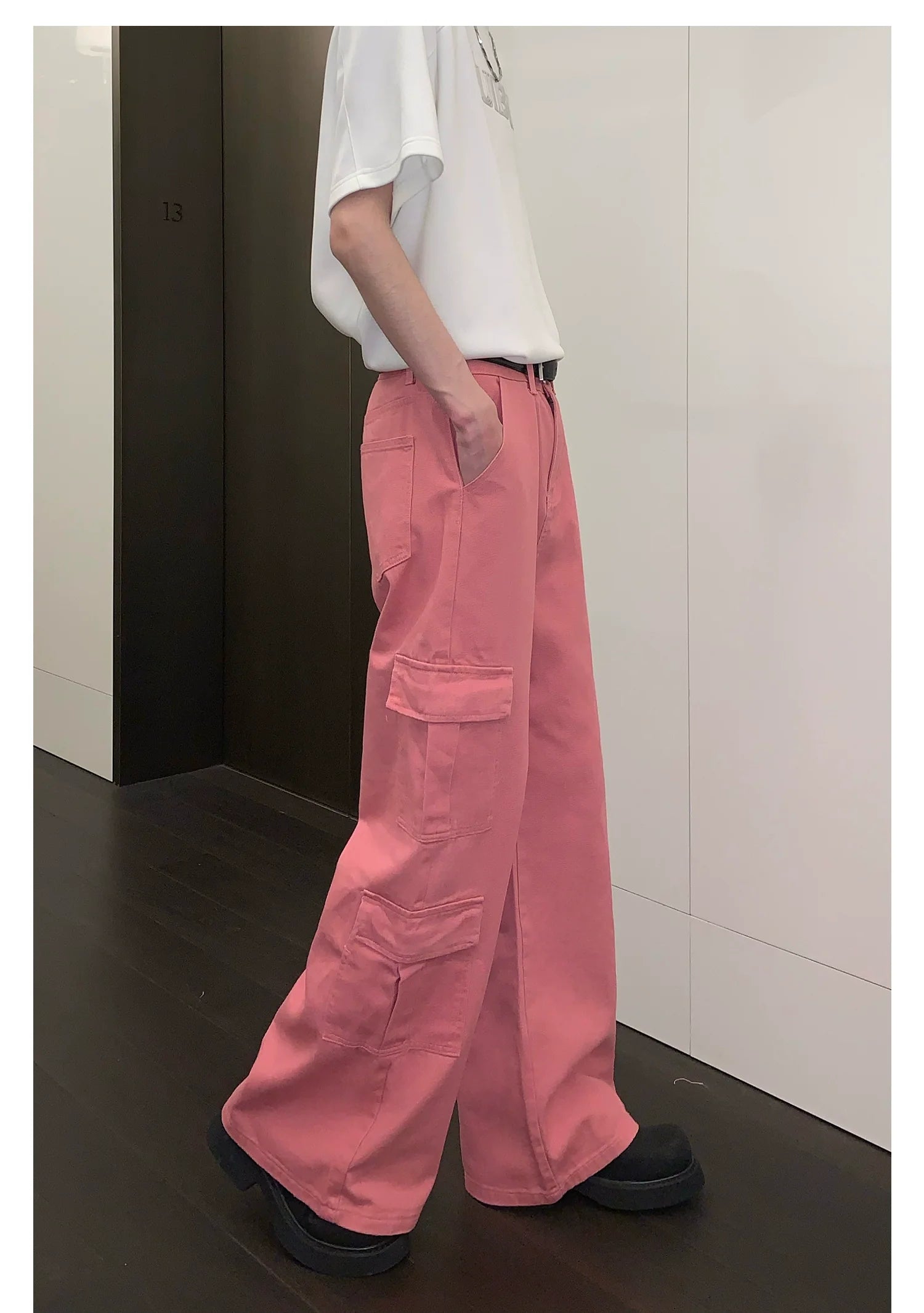 Pink Wide-Leg Cargo Pants