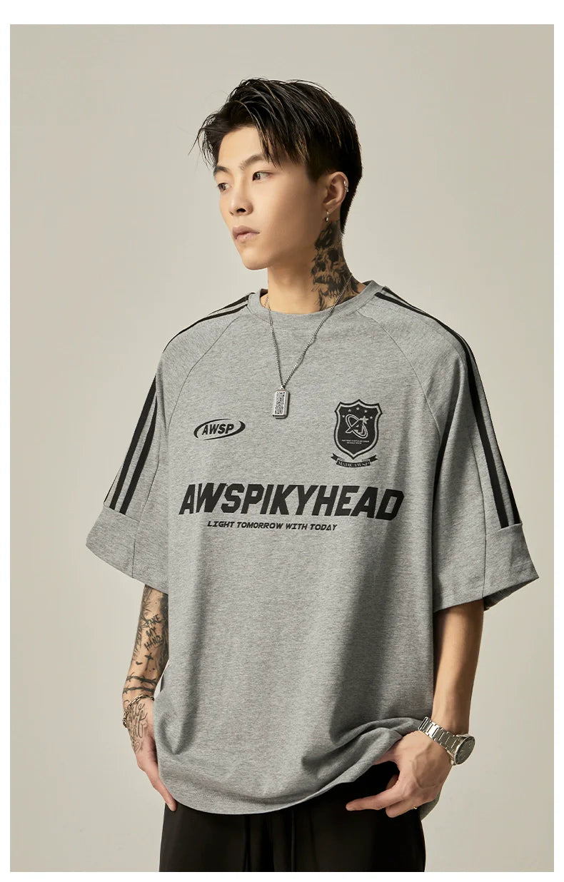 Oversized Grey Athletic Logo T-Shirt