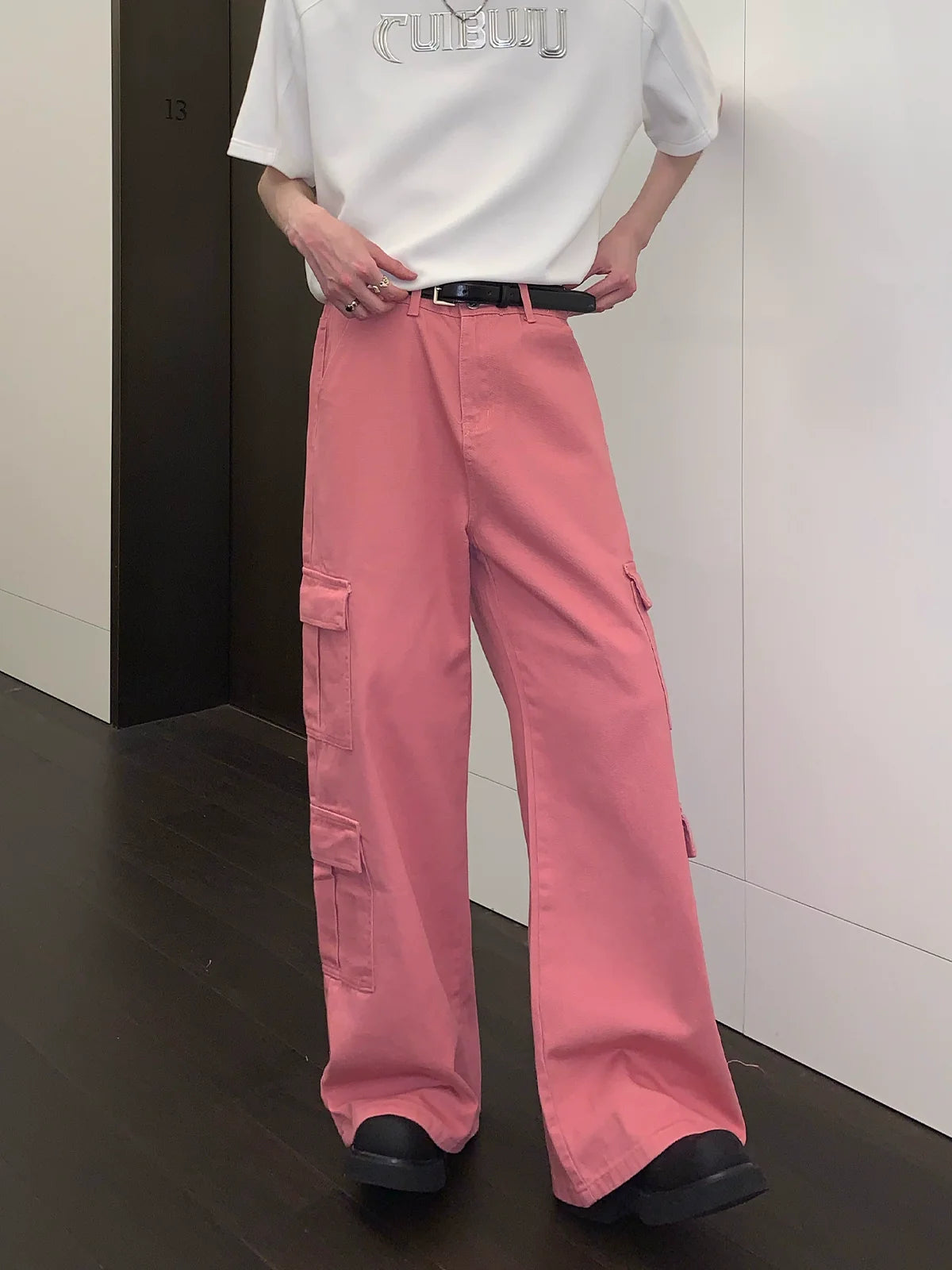 Pink Wide-Leg Cargo Pants