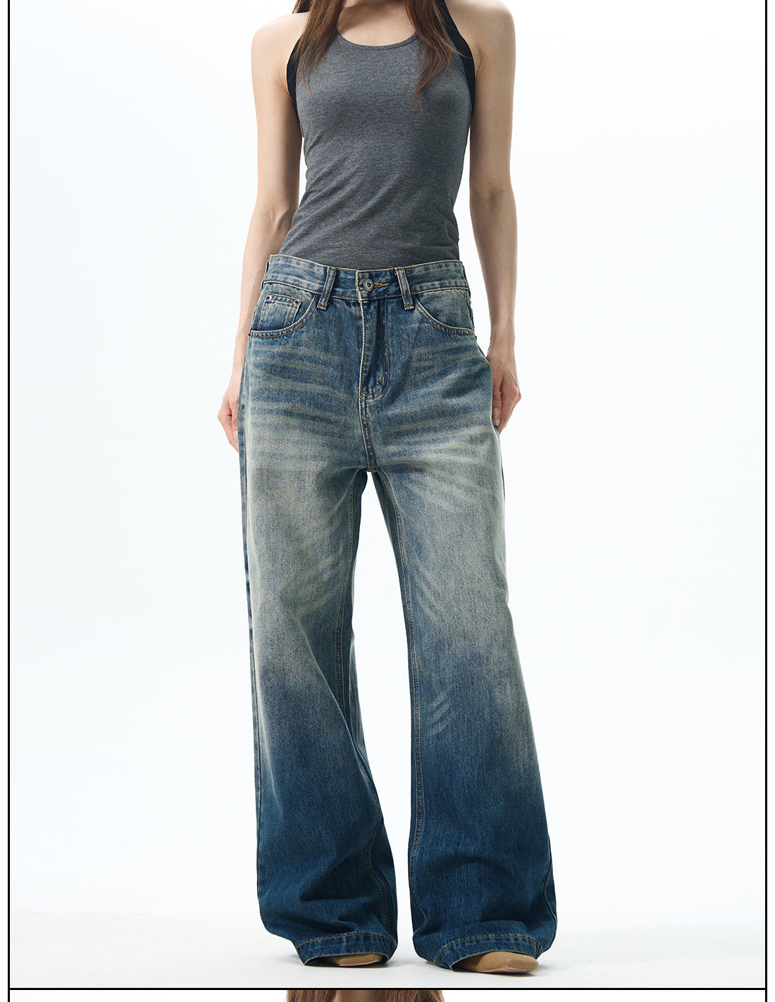 Distressed Gradient Wide-Leg Jeans