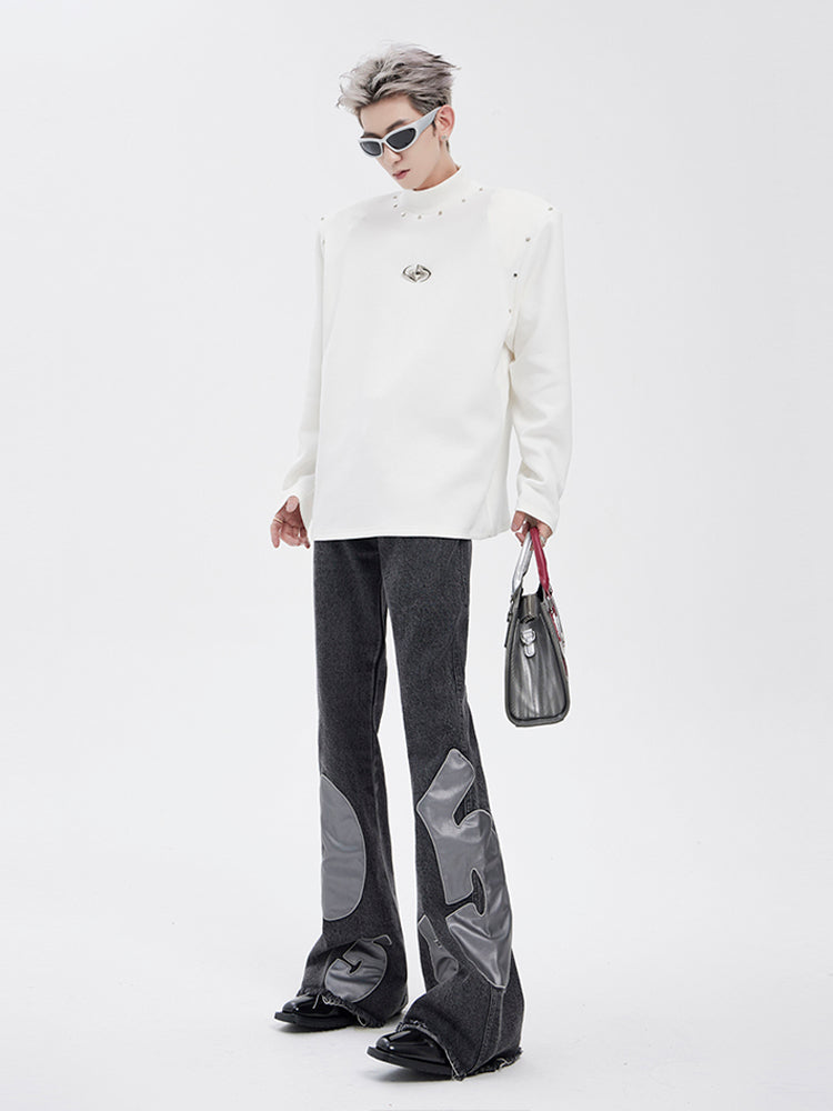 Studded Turtleneck with Logo T-Shirt