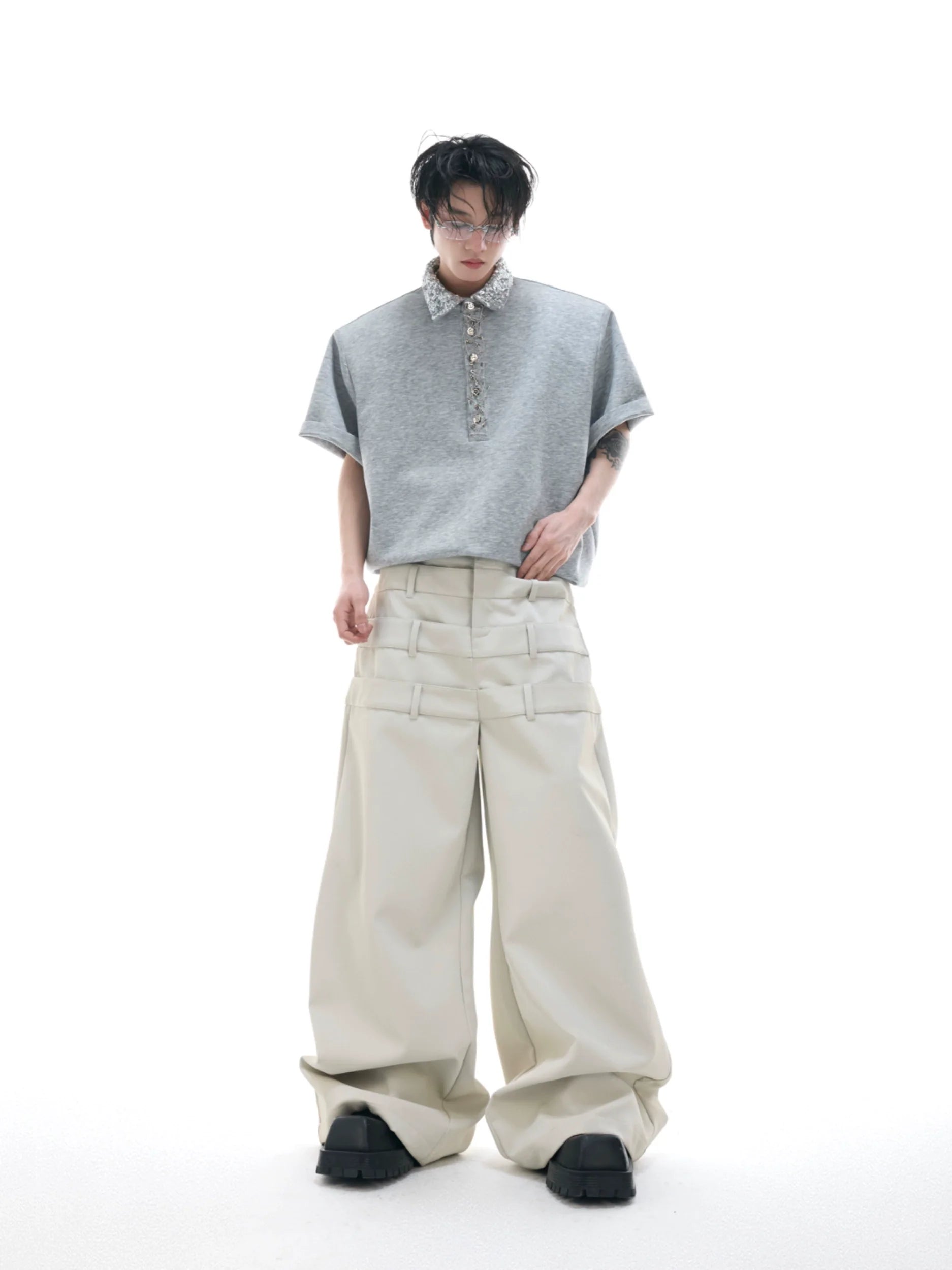 Grey Cotton Polo Shirt Short Sleeve