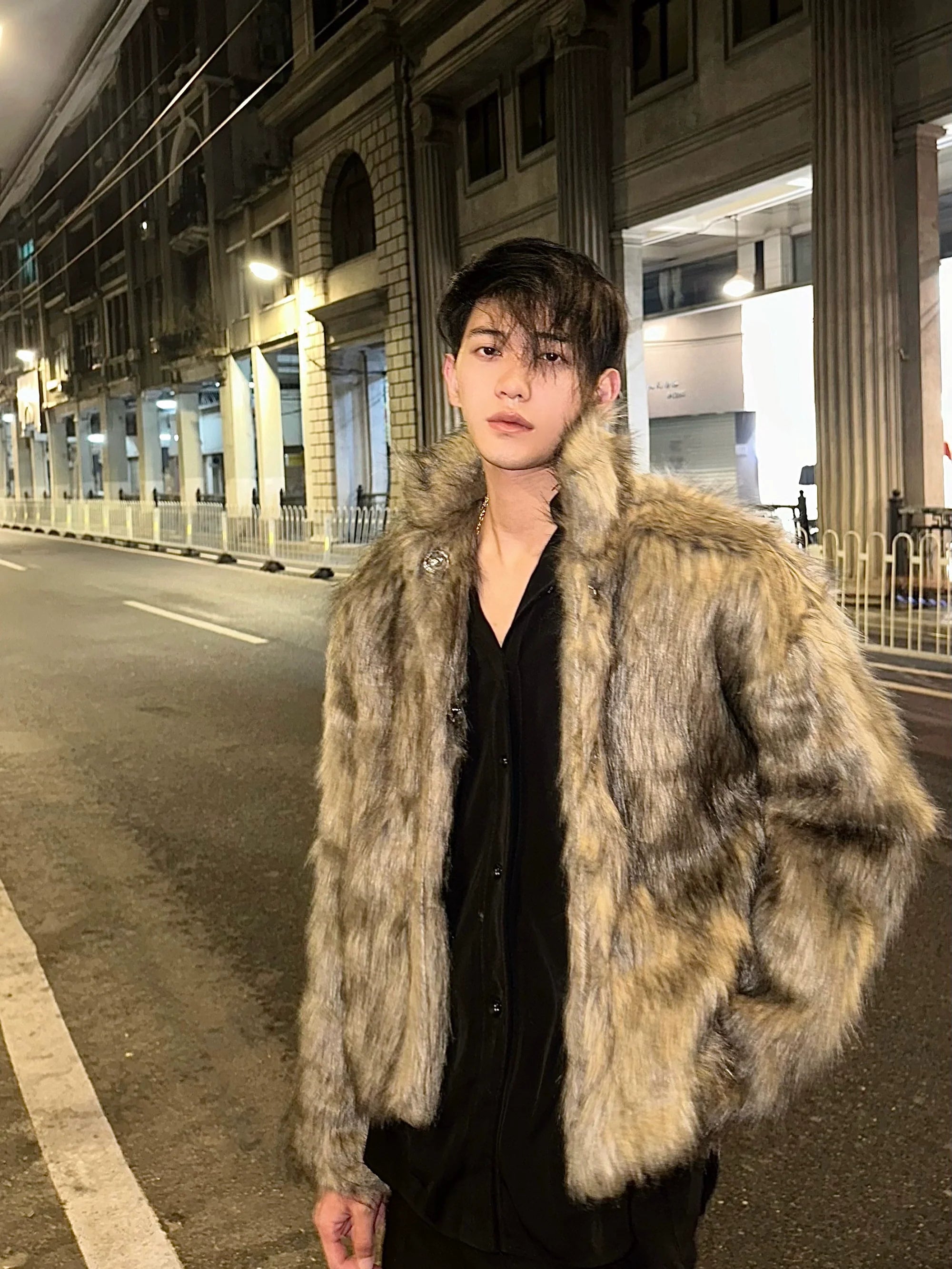 Plush Faux Fur Hooded Coat