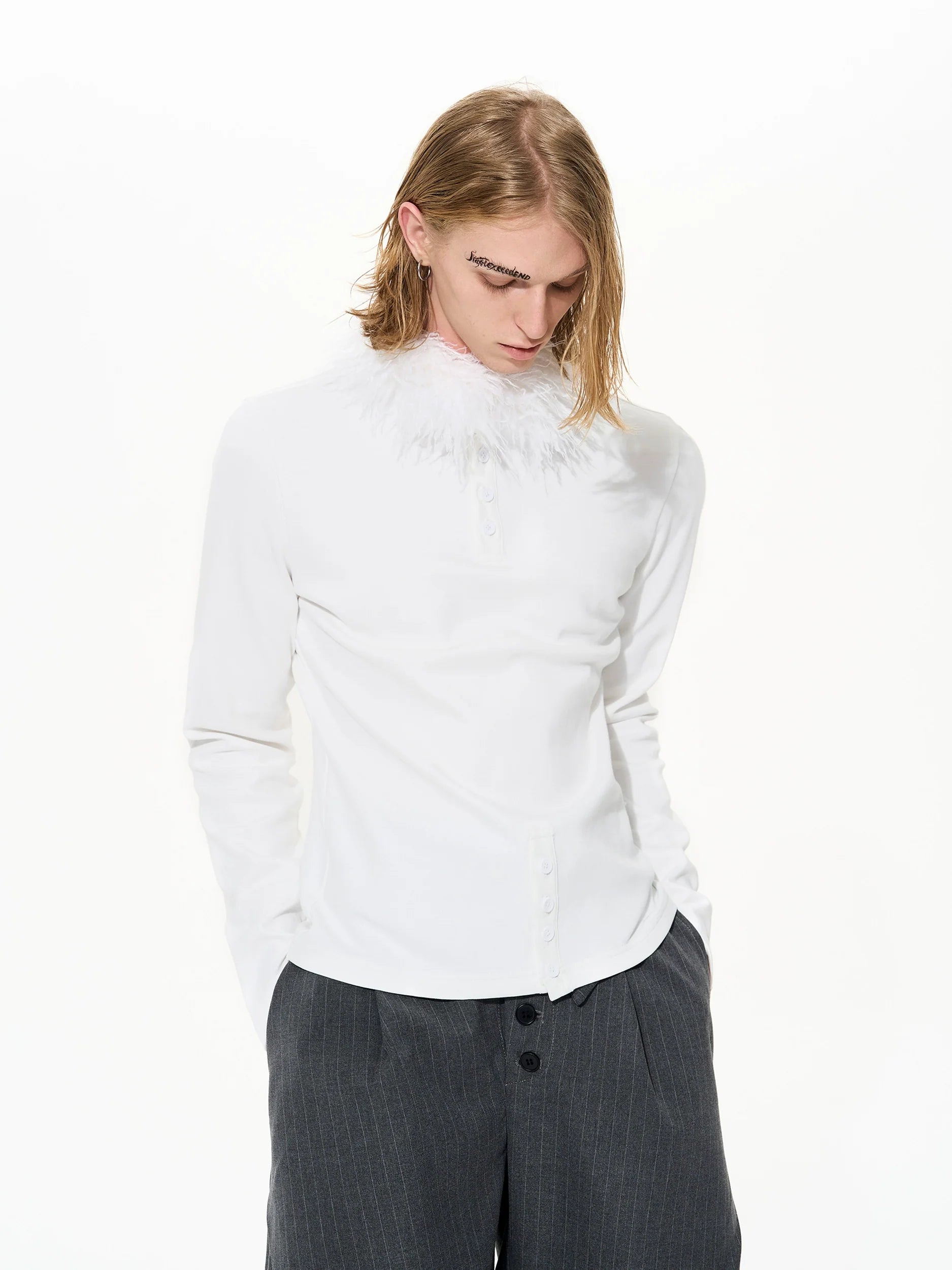 Plume Collar Button Henley Top