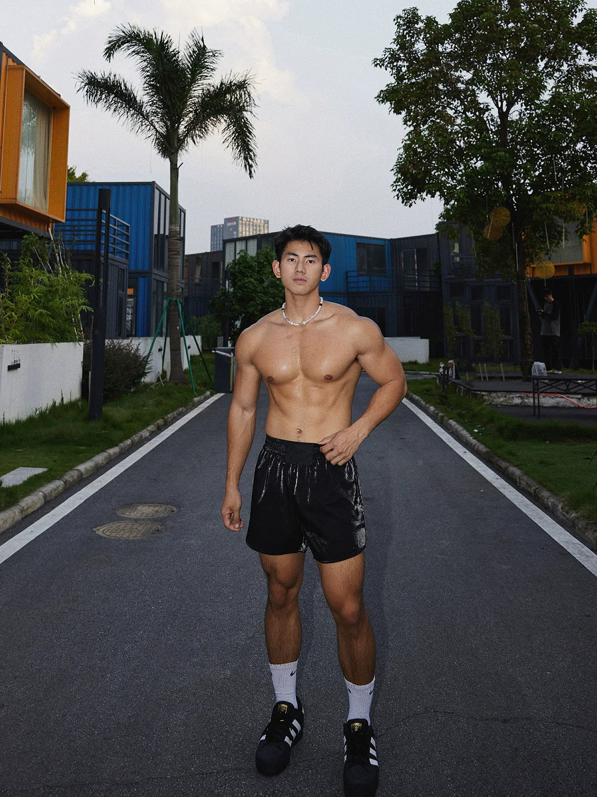 Black Satin Logo Shorts