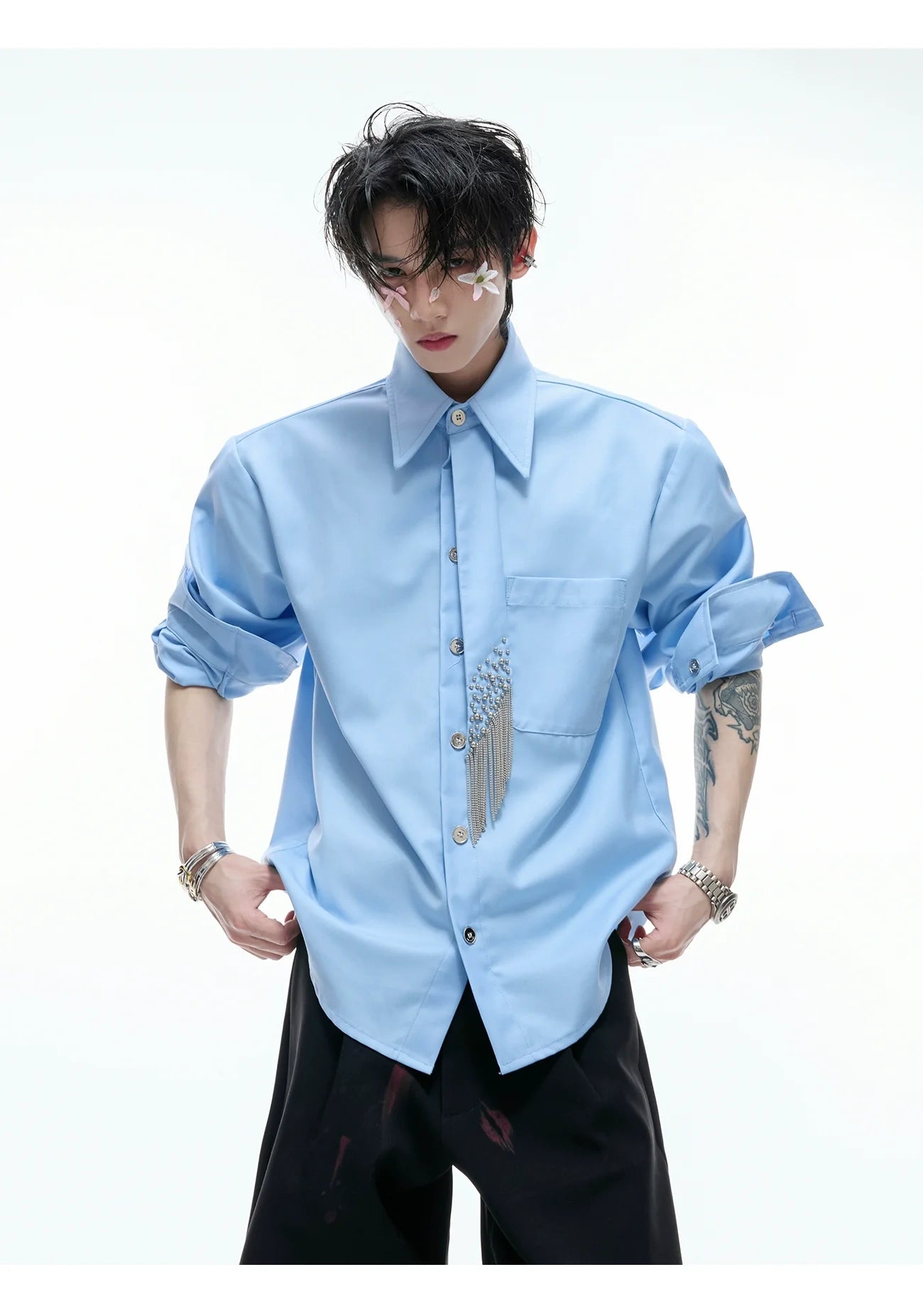 Statement Collar Crystal Shirt