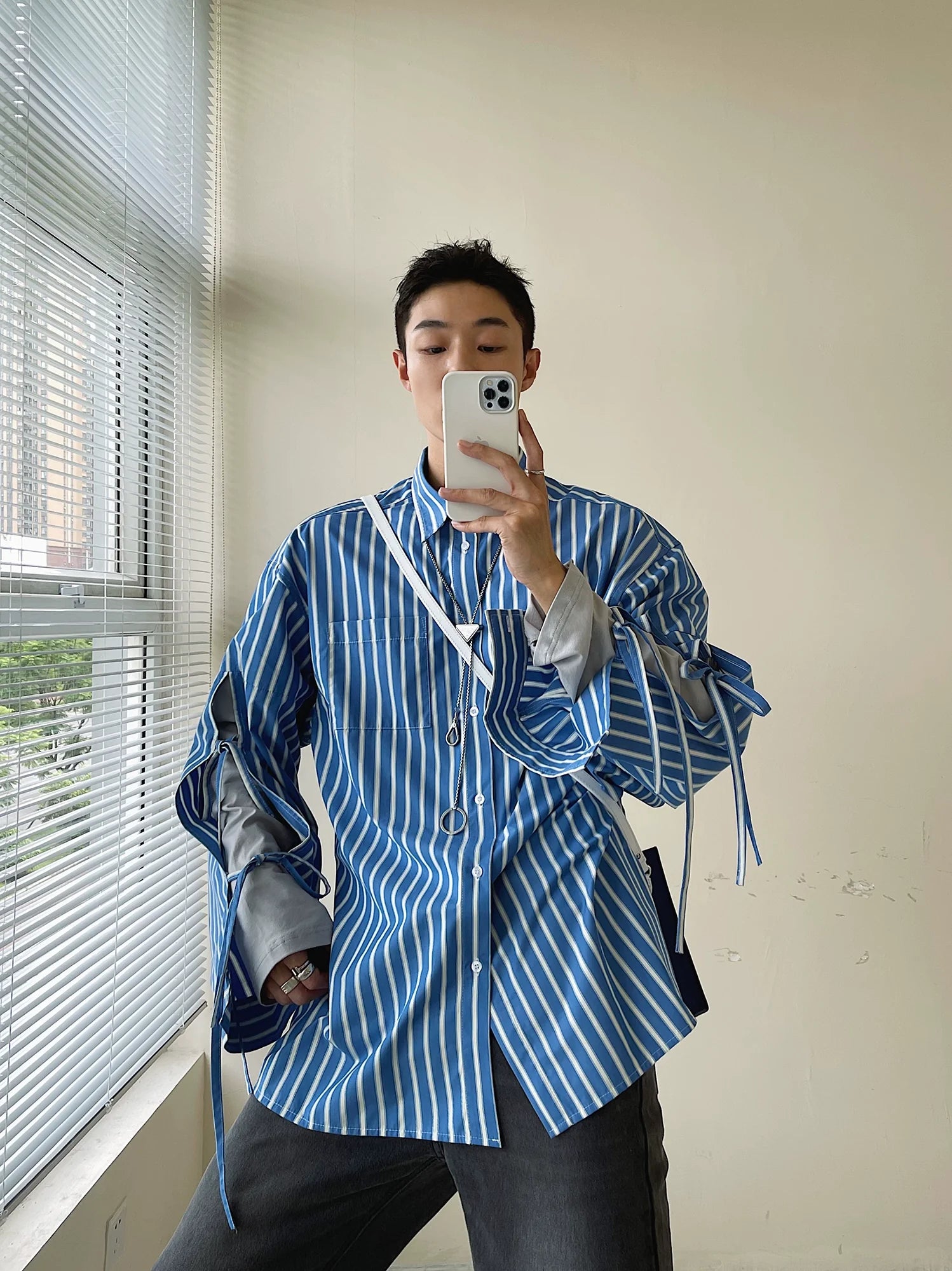 Blue Striped Oversized Button-Down Shirt