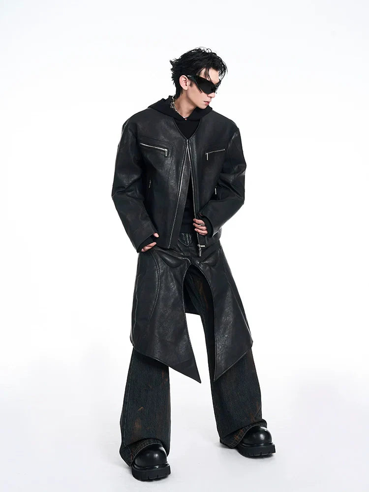 후드 가죽 바이커 재킷